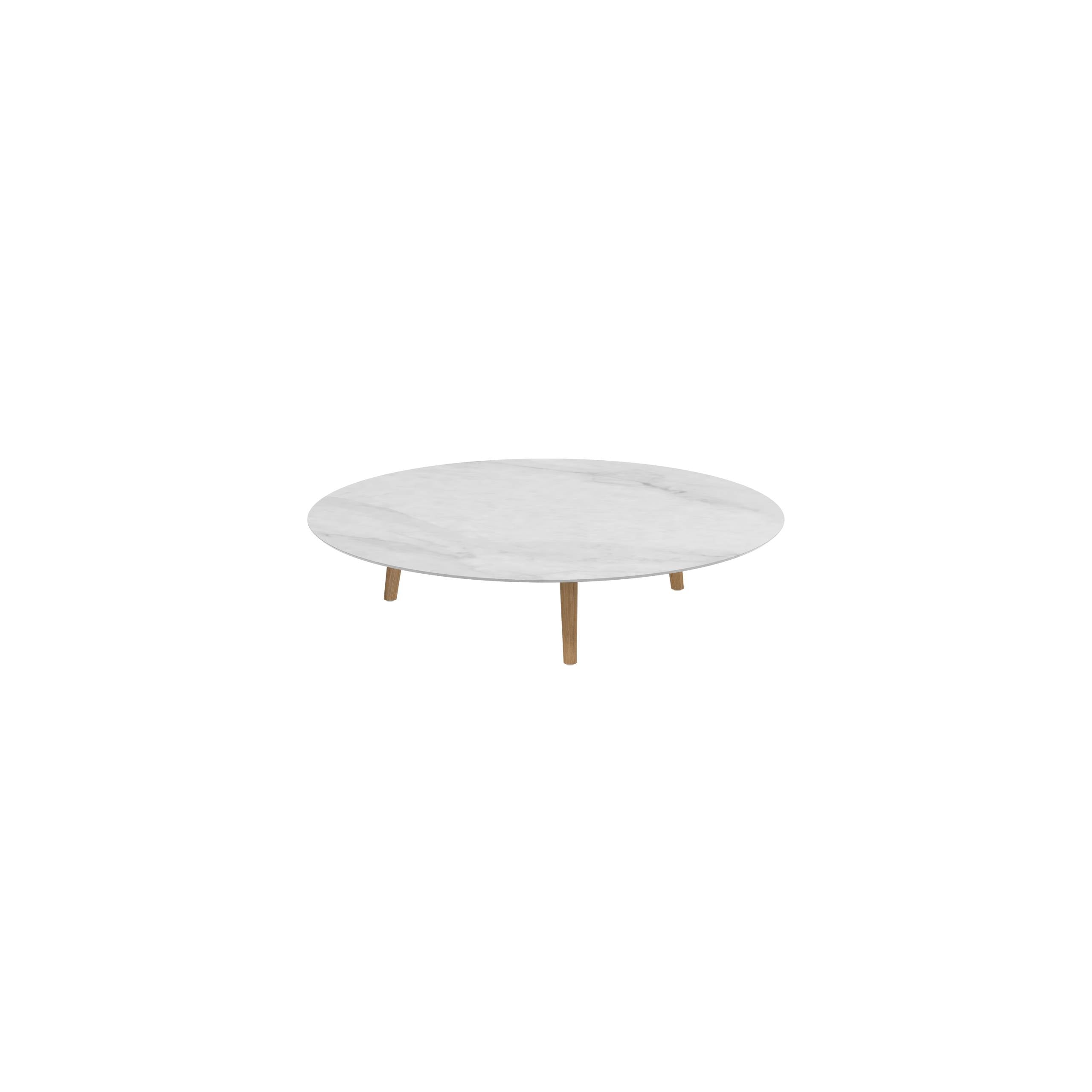 Styletto Low Lounge Table Ø 160cm Teak Legs Ceramic Top Bianco Statuario