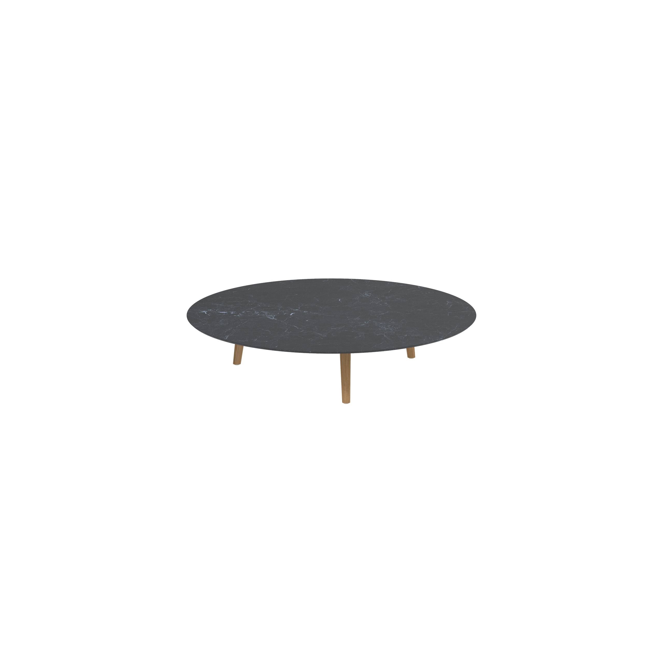 Styletto Low Lounge Table Ø 160cm Teak Legs Ceramic Top Nero Marquina