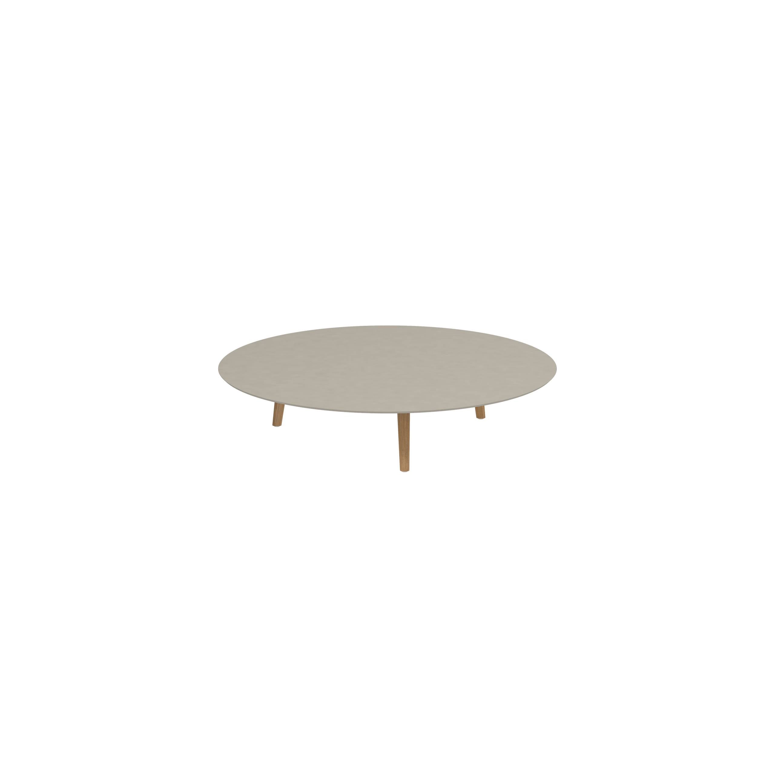 Styletto Low Lounge Table Ø 160cm Teak Legs Ceramic Top Pearl Grey