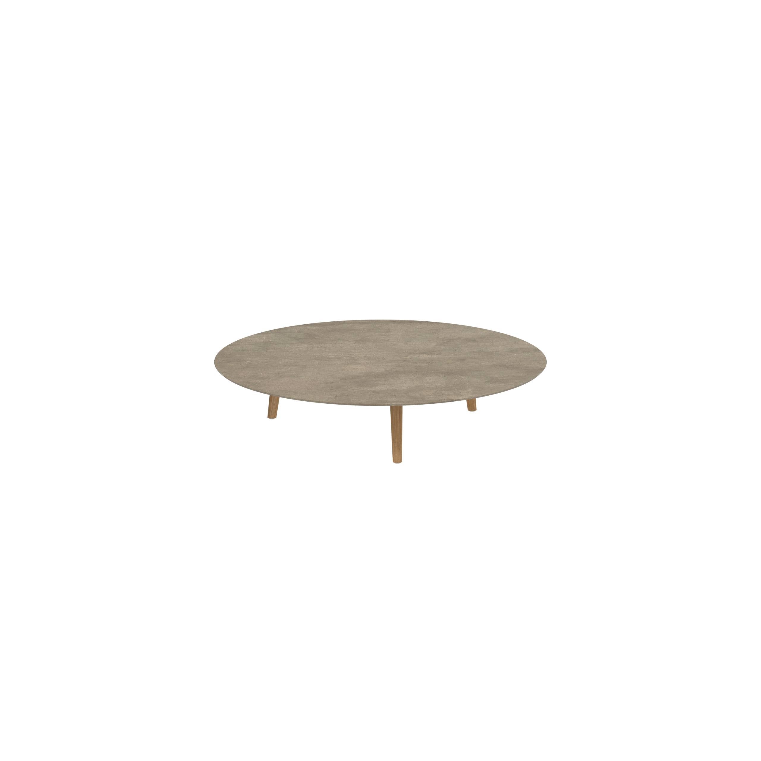 Styletto Low Lounge Table Ø 160cm Teak Legs Ceramic Top Terra Sabbia