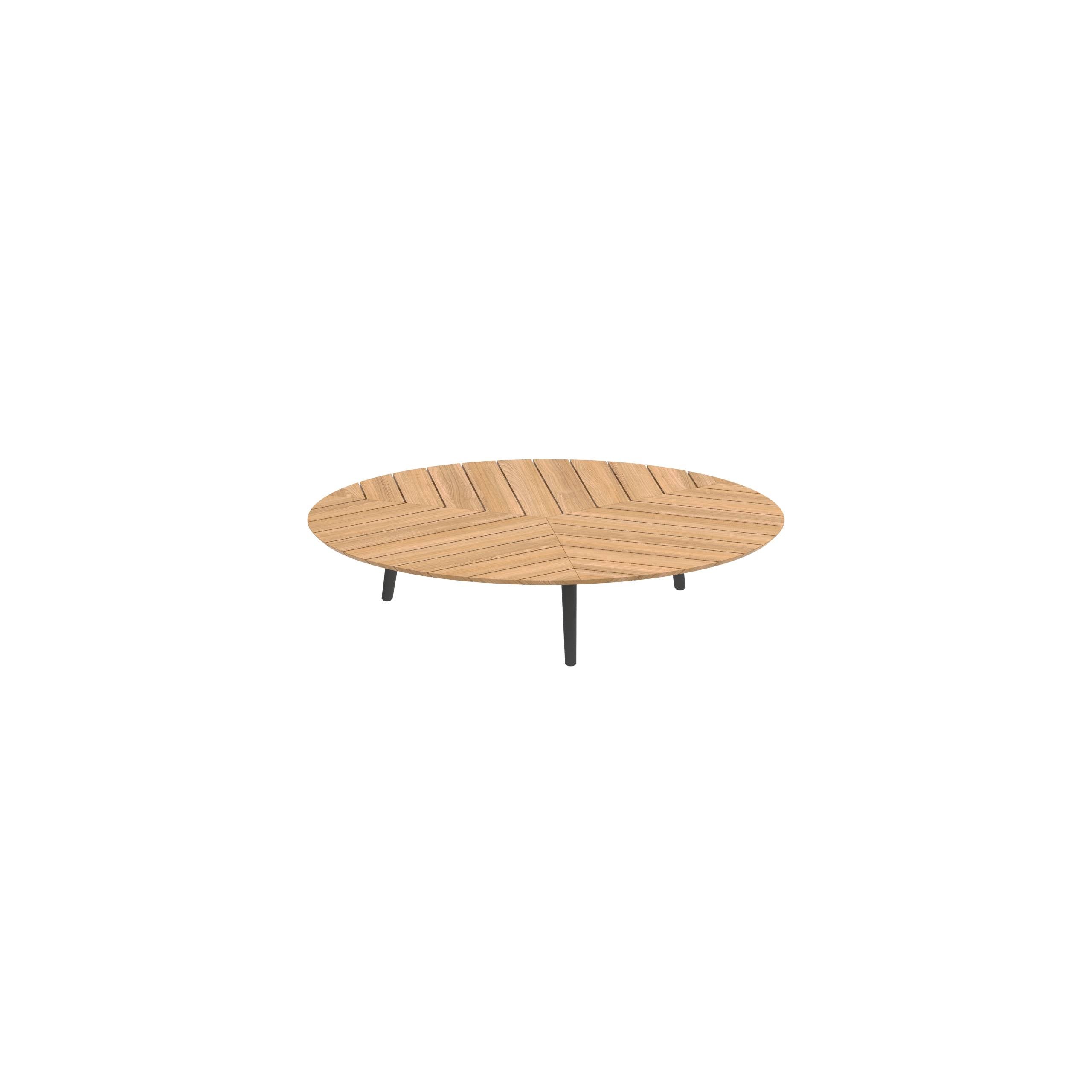 Styletto Low Lounge Table Ø 160cm Alu Legs Anthracite Teak Top