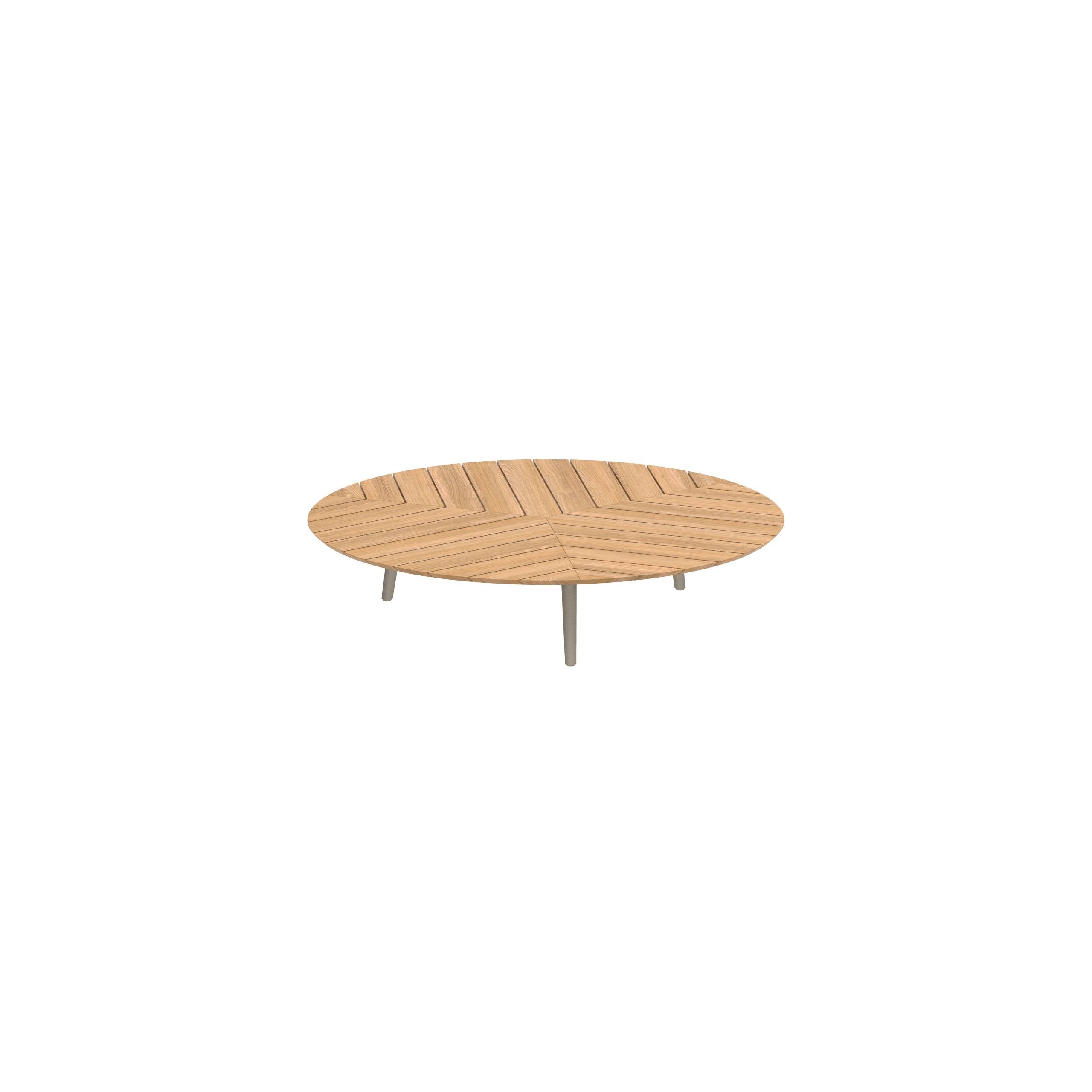 Styletto Low Lounge Table Ø 160cm Alu Legs Sand Teak Top