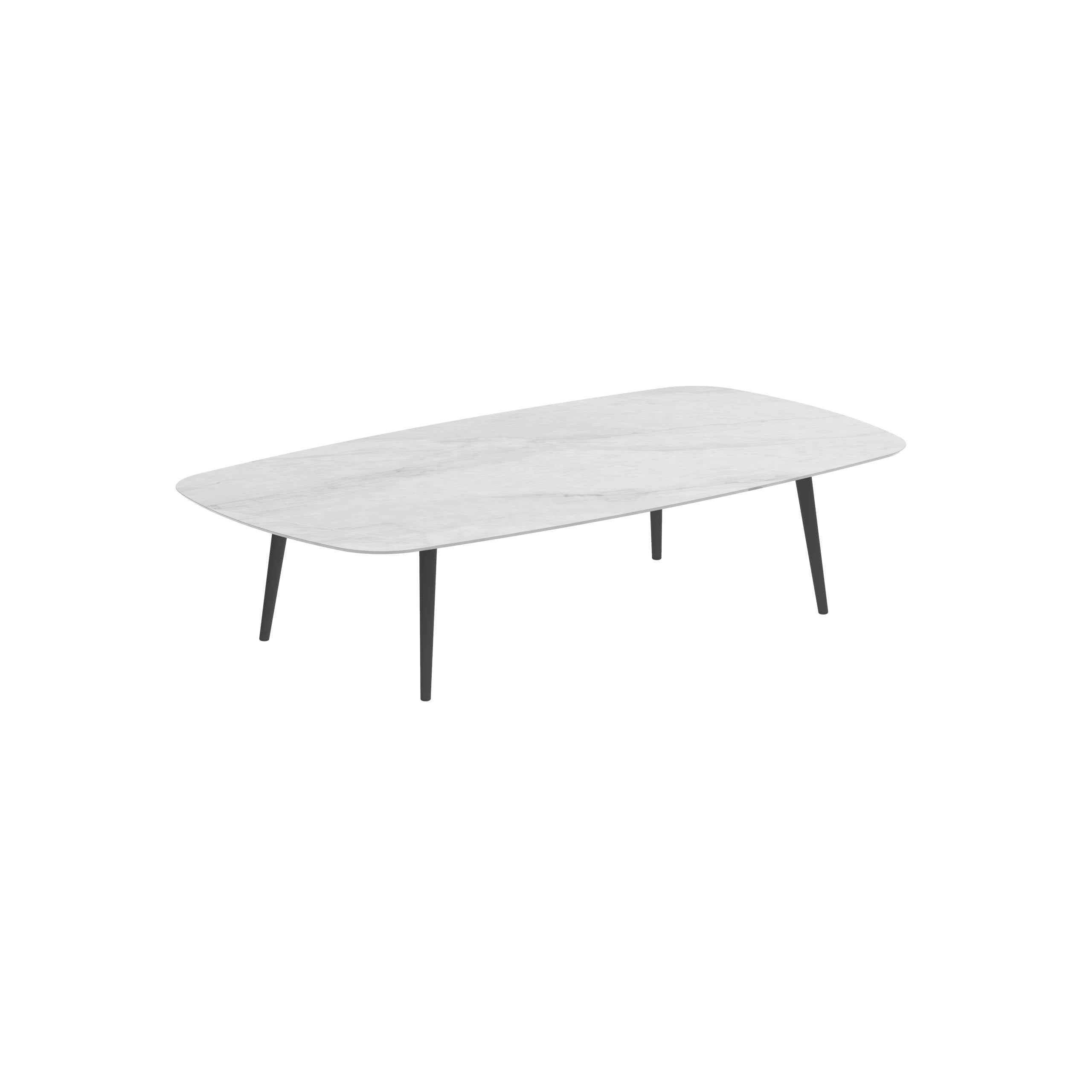 Styletto High Lounge Table 220x120cm Alu Legs Anthracite Ceramic Tabletop Bianco Statuario