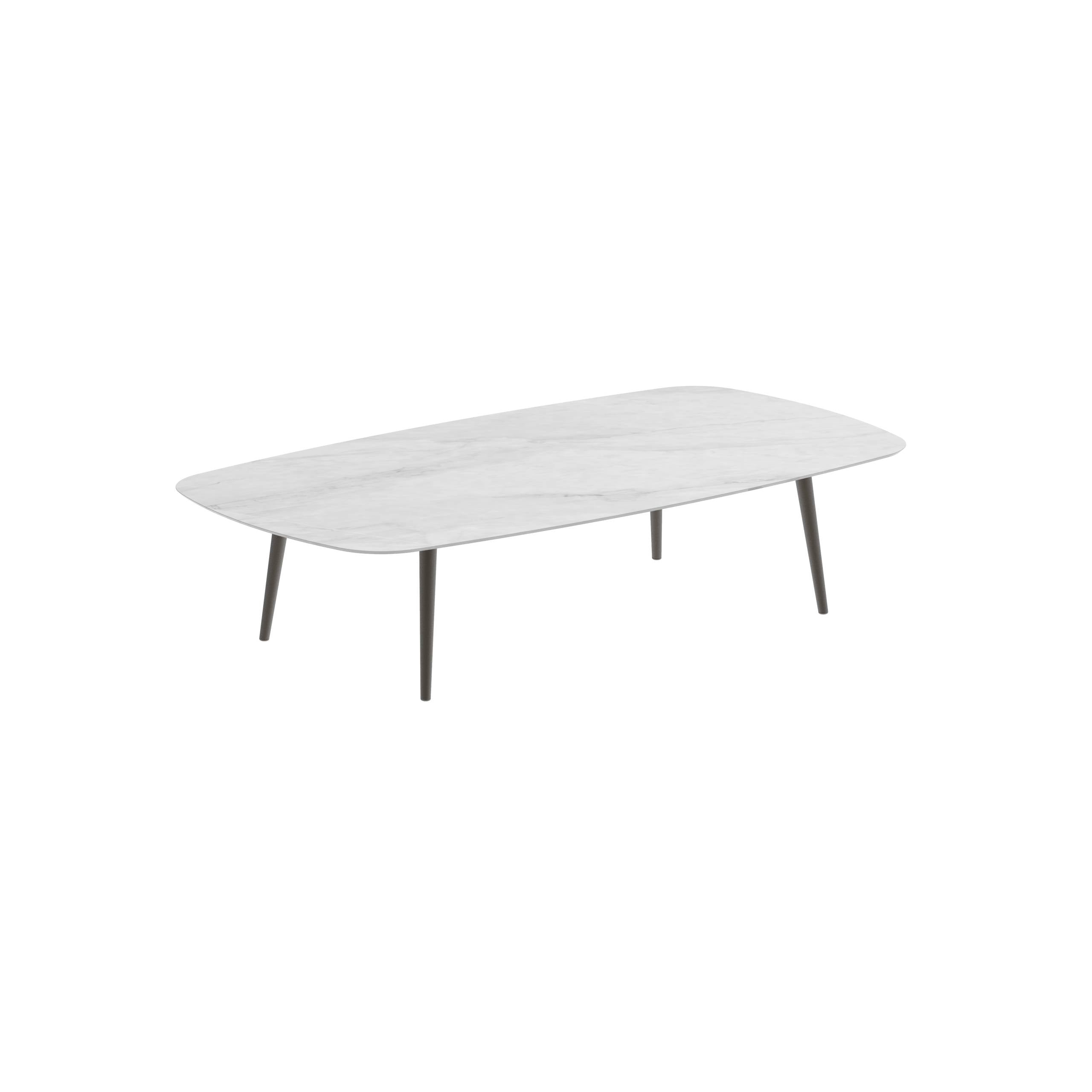 Styletto High Lounge Table 220x120cm Alu Legs Bronze Ceramic Tabletop Bianco Statuario