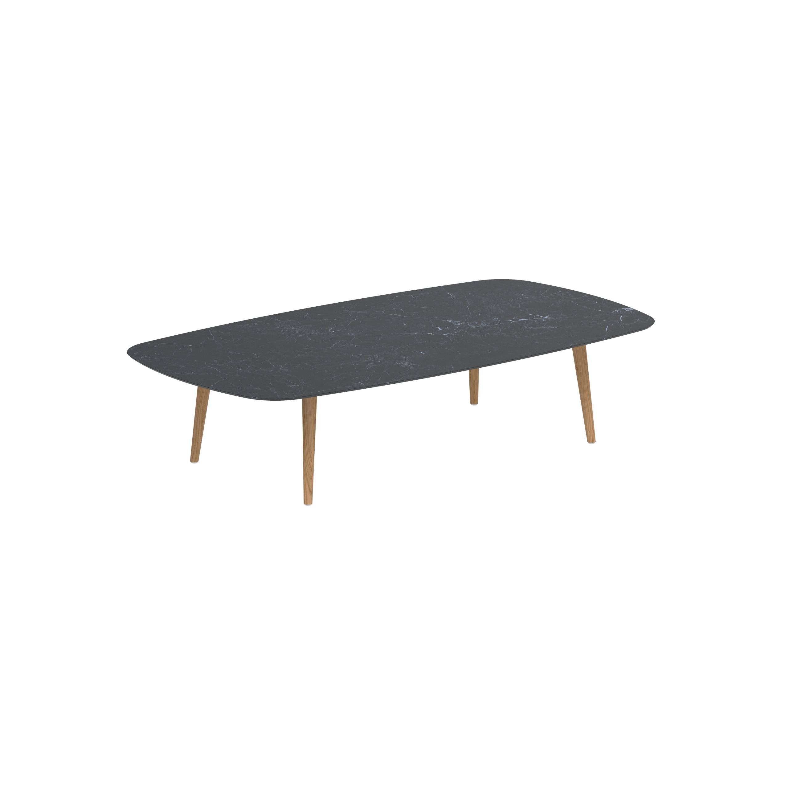 Styletto High Lounge Table 220x120cm Teak Legs Ceramic Tabletop Nero Marquina