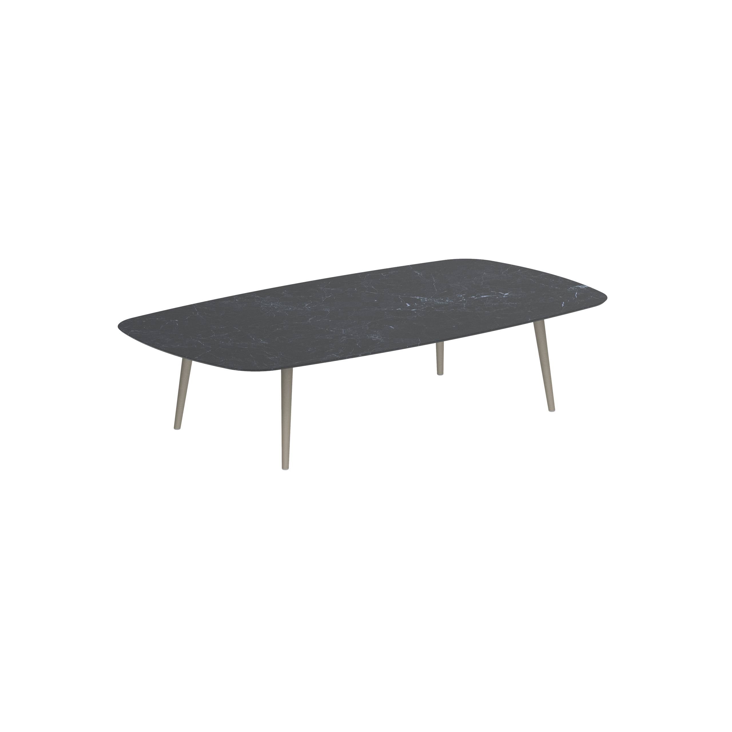 Styletto High Lounge Table 220x120cm Alu Legs Sand Ceramic Tabletop Nero Marquina