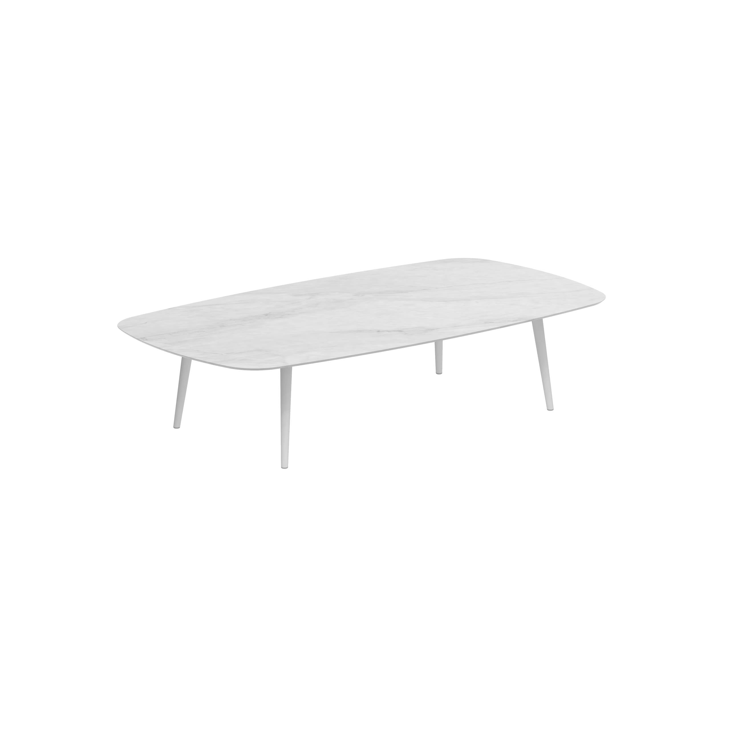 Styletto High Lounge Table 220x120cm Alu Legs White Ceramic Tabletop Bianco Statuario