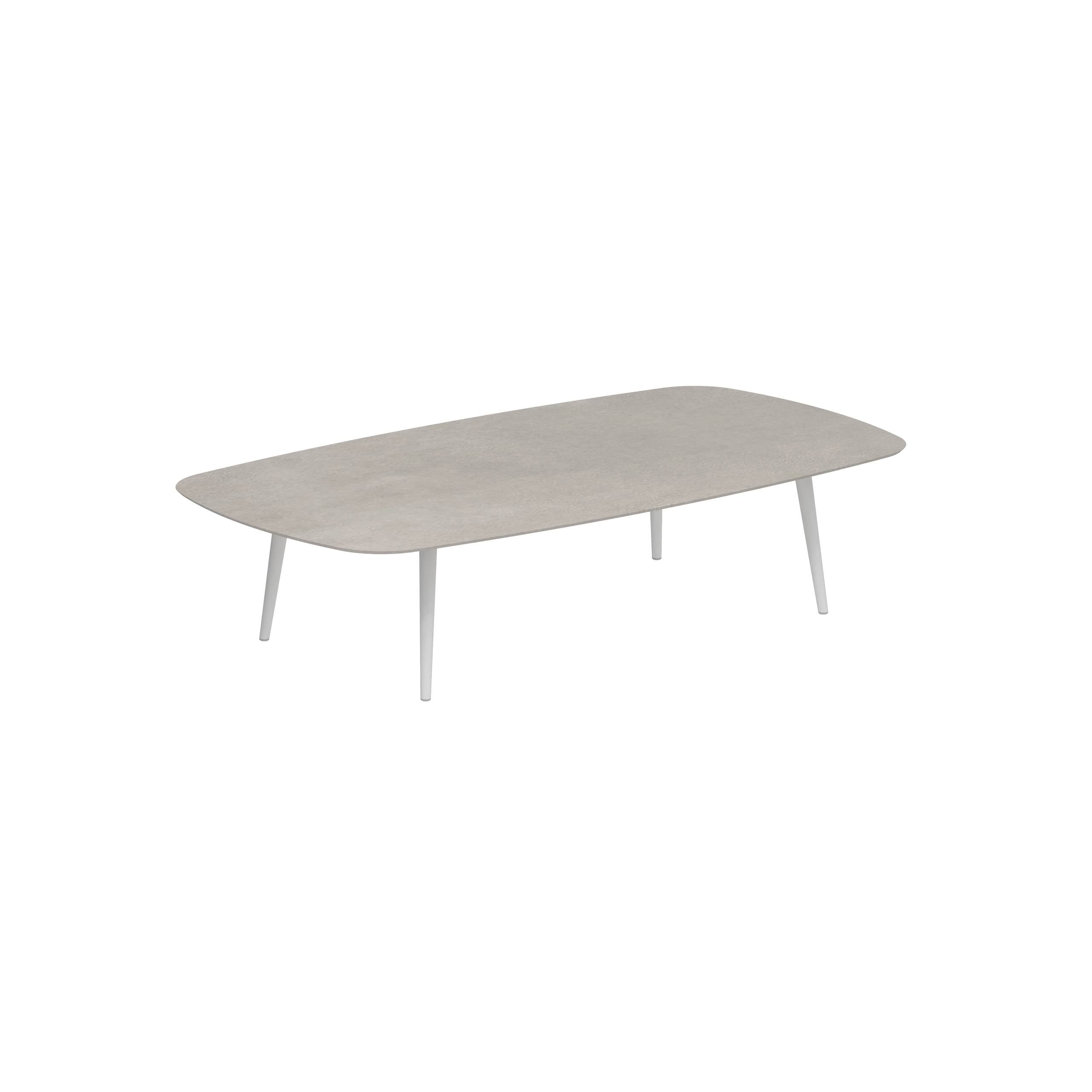 Styletto High Lounge Table 220x120cm Alu Legs White Ceramic Tabletop Cemento Luminoso