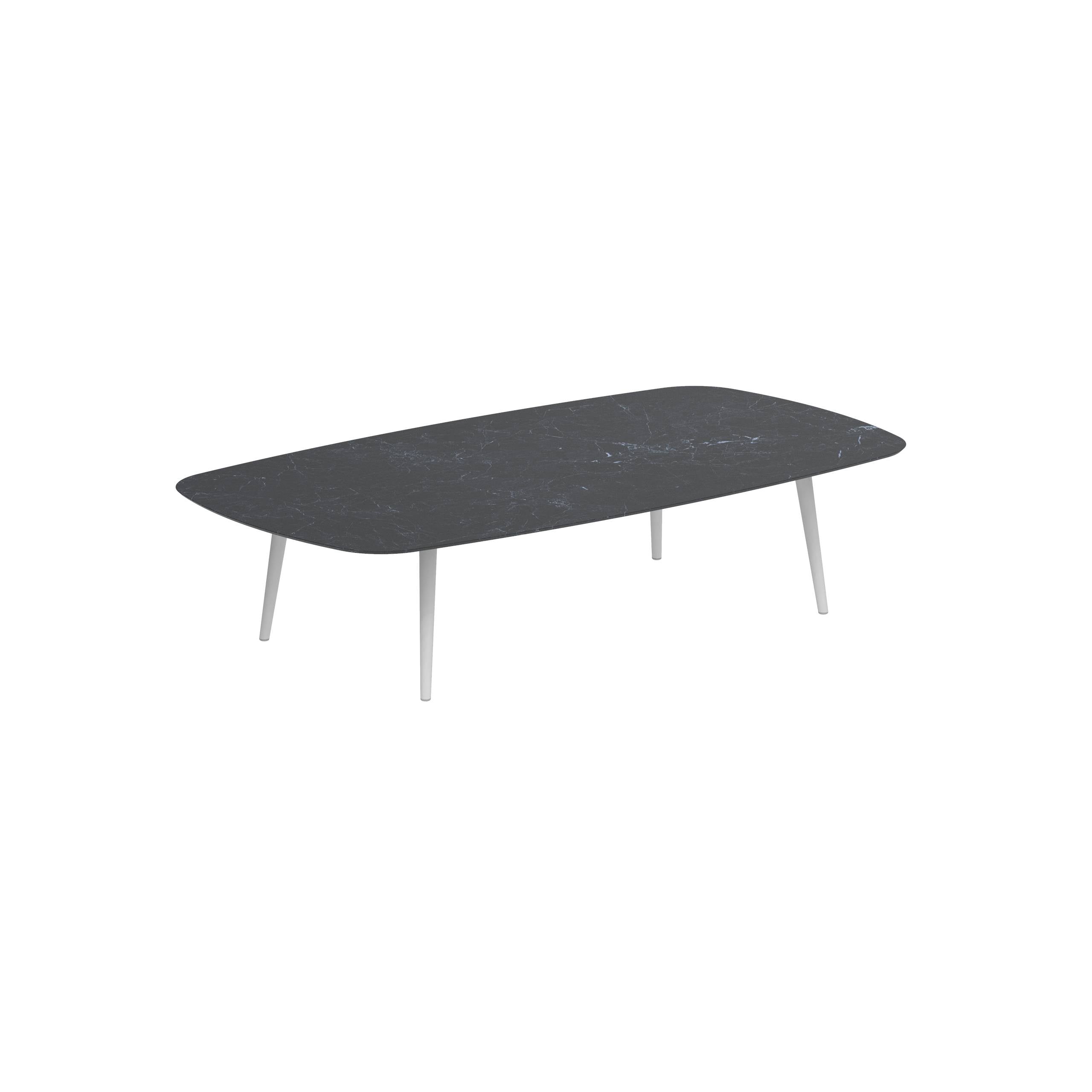 Styletto High Lounge Table 220x120cm Alu Legs White Ceramic Tabletop Nero Marquina