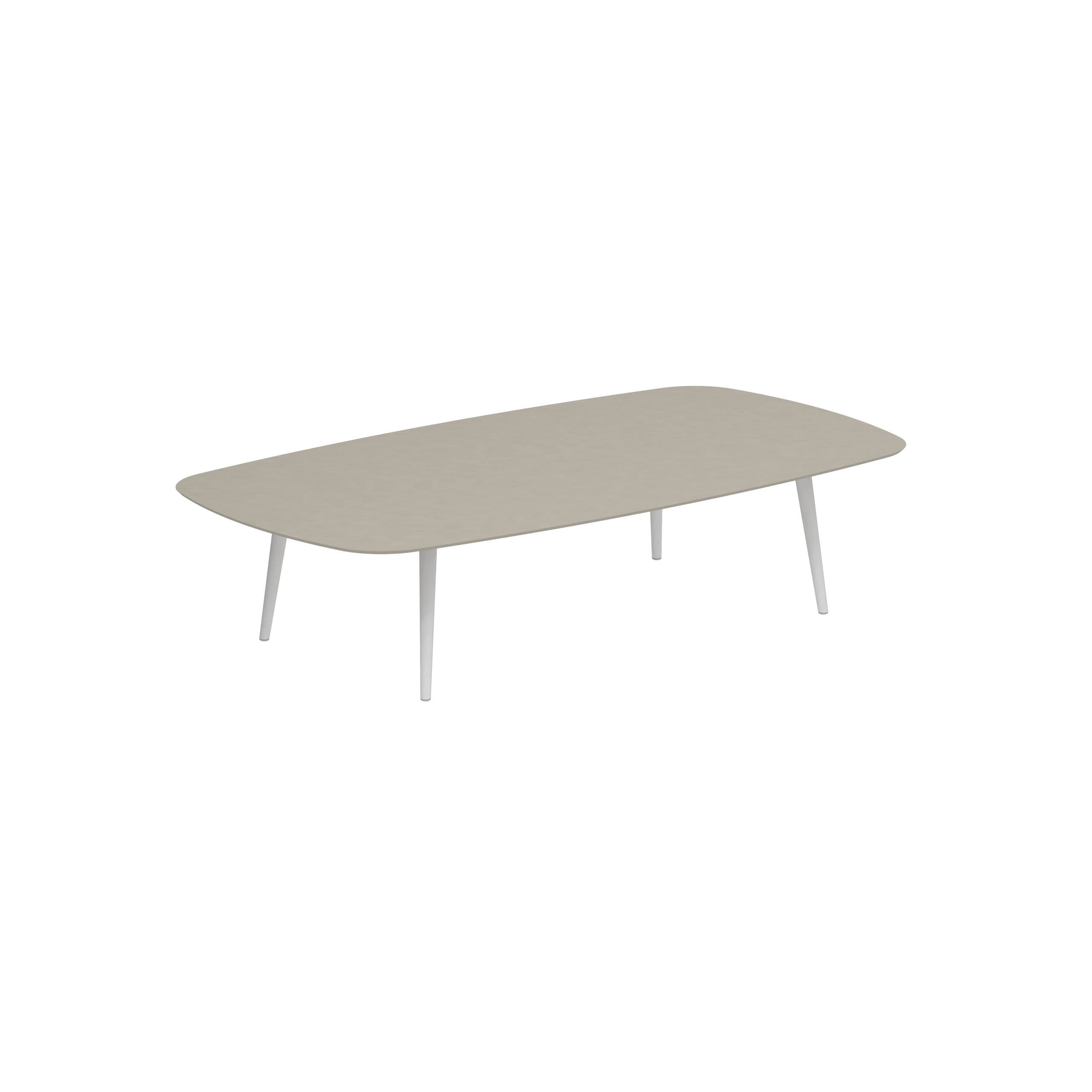 Styletto High Lounge Table 220x120cm Alu Legs White Ceramic Tabletop Pearl Grey