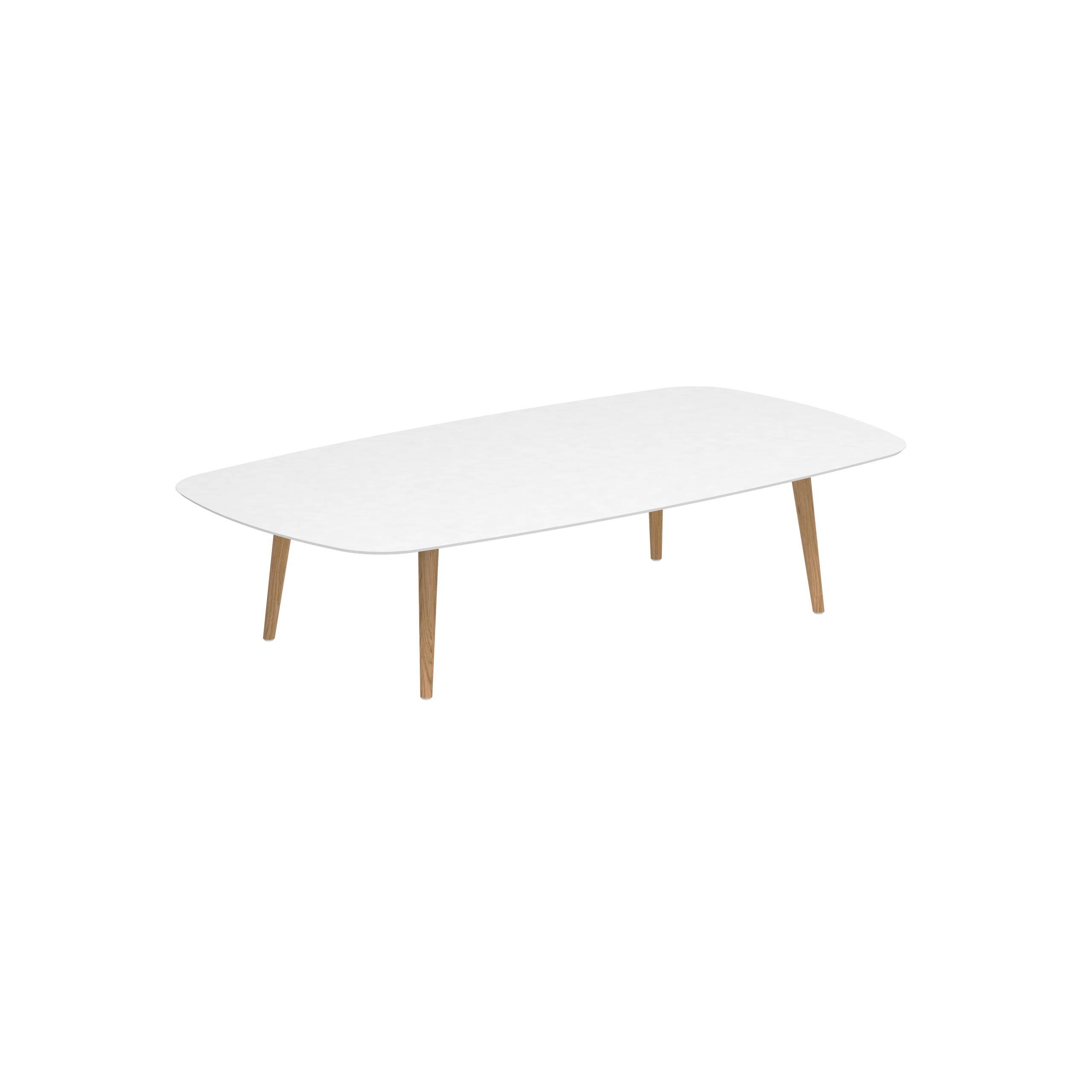 Styletto High Lounge Table 220x120cm Teak Legs Ceramic Tabletop White