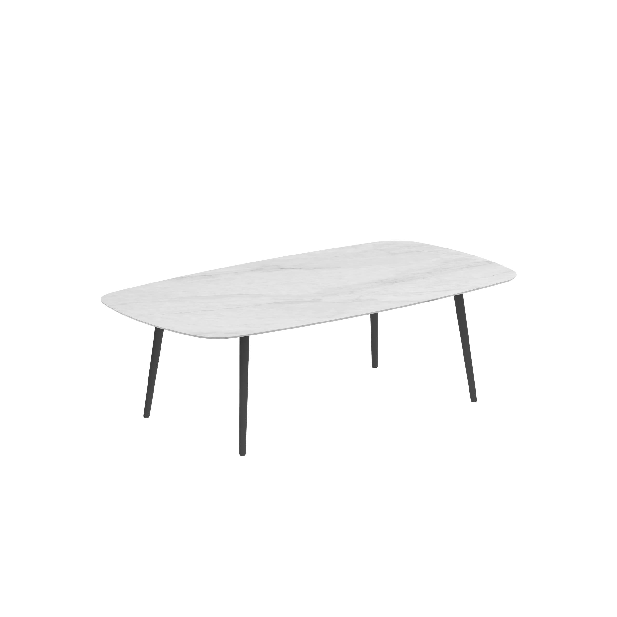 Styletto Low Dining Table 220x120cm Alu Legs Anthracite Ceramic Tabletop Bianco Statuario