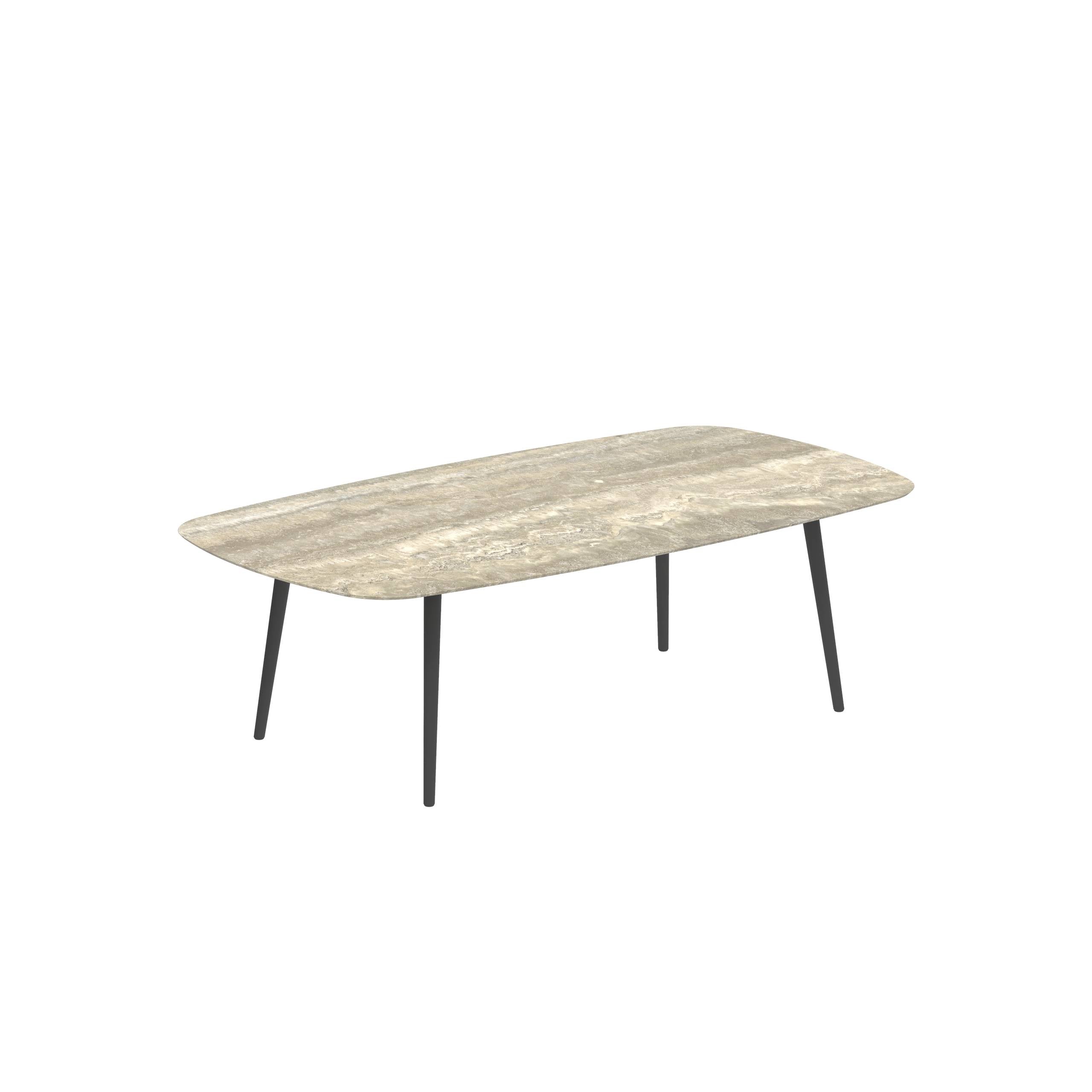 Styletto Low Dining Table 220x120cm Alu Legs Anthracite Ceramic Tabletop Travertino