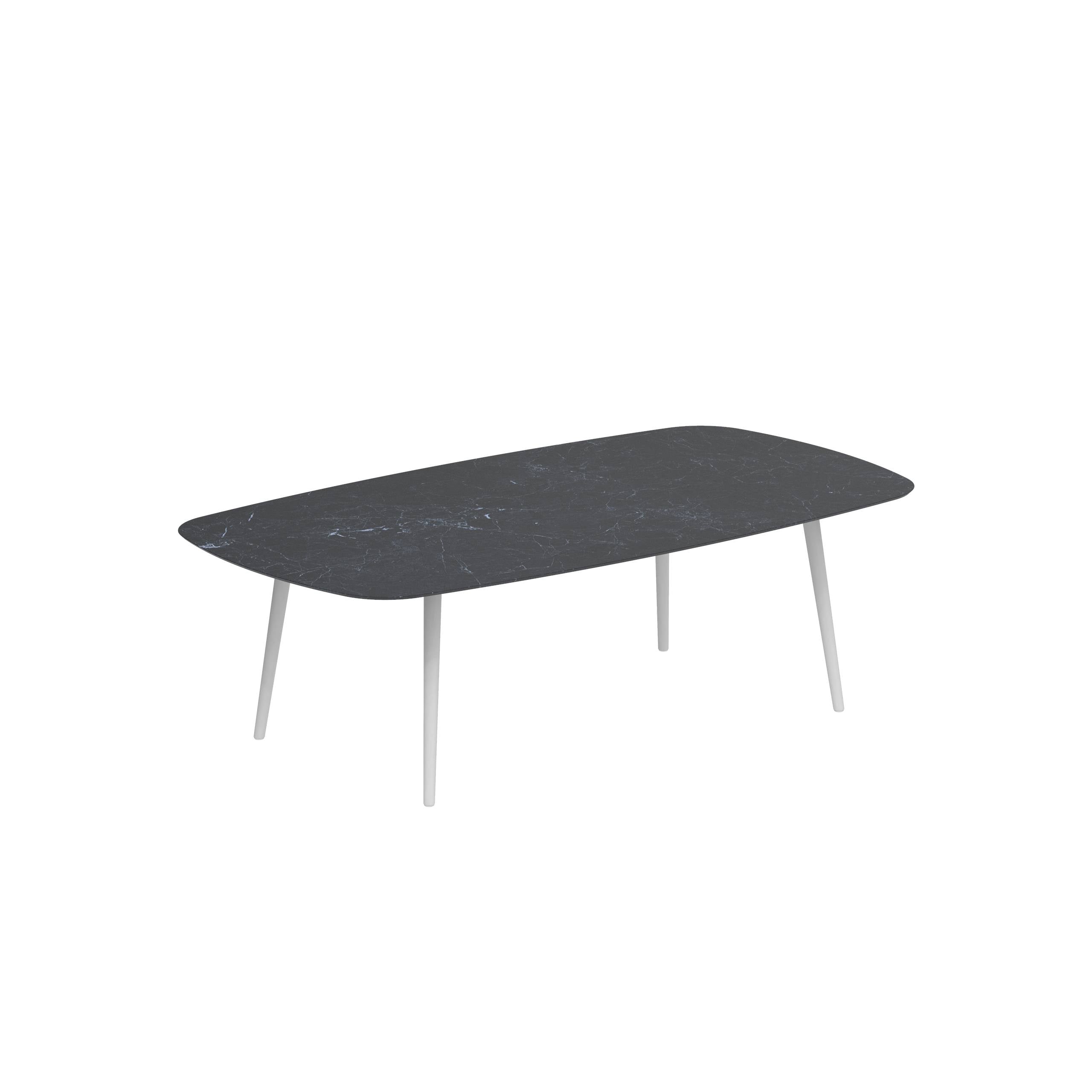 Styletto Low Dining Table 220x120cm Alu Legs White Ceramic Tabletop Nero Marquina