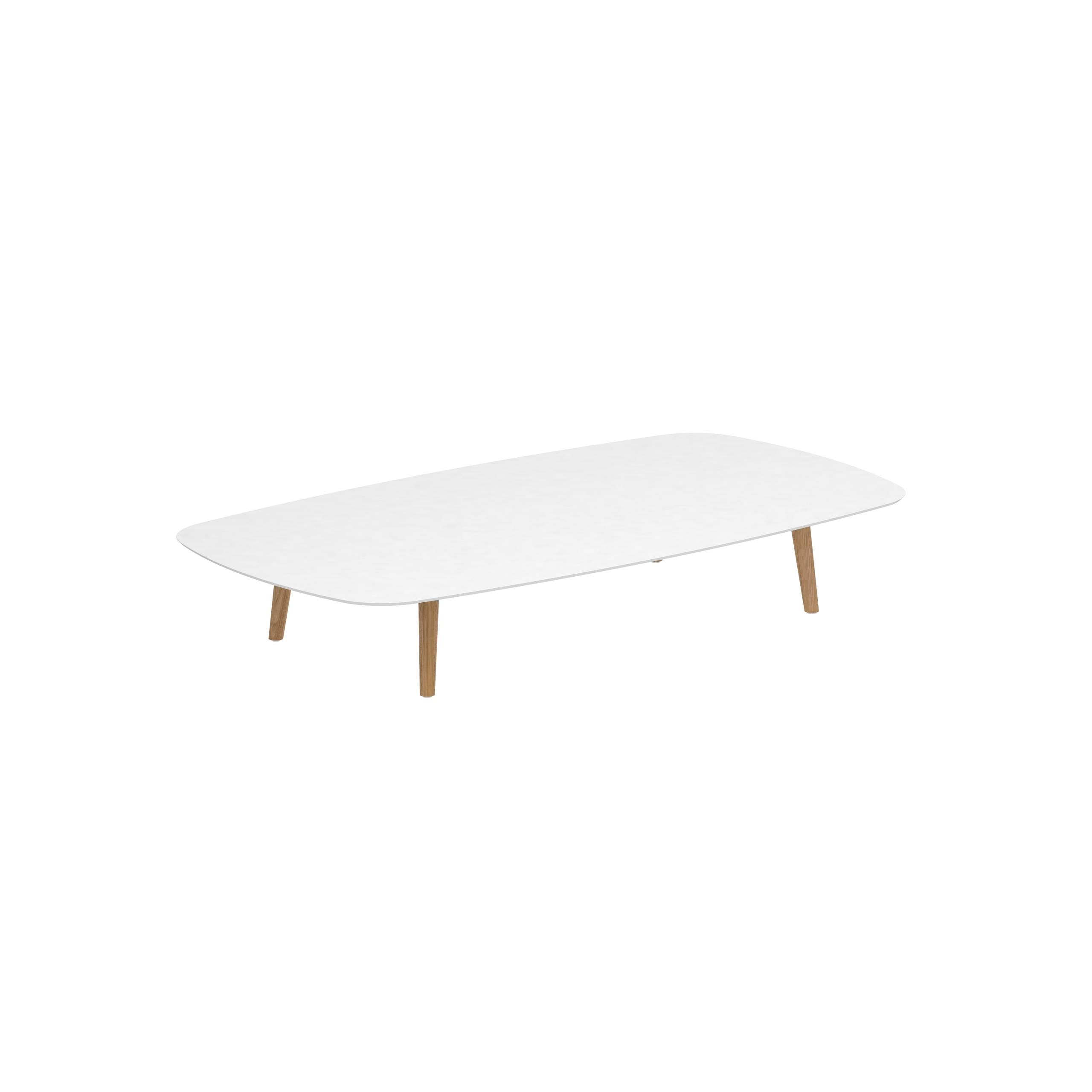 Styletto Low Lounge Table 220x120cm Teak Legs Ceramic Tabletop White