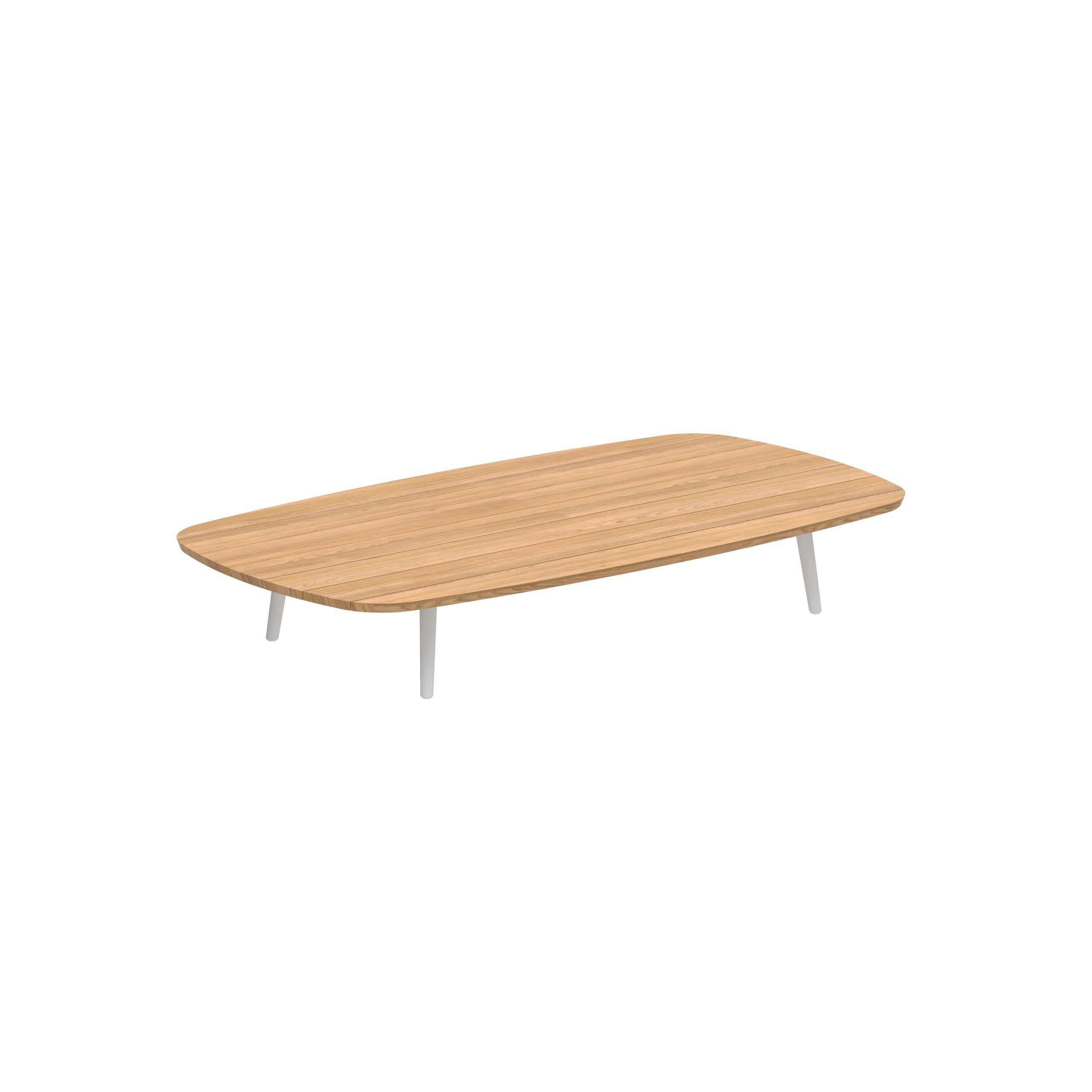 Styletto Low Lounge Table 220x120cm Alu Legs White Tabletop Teak