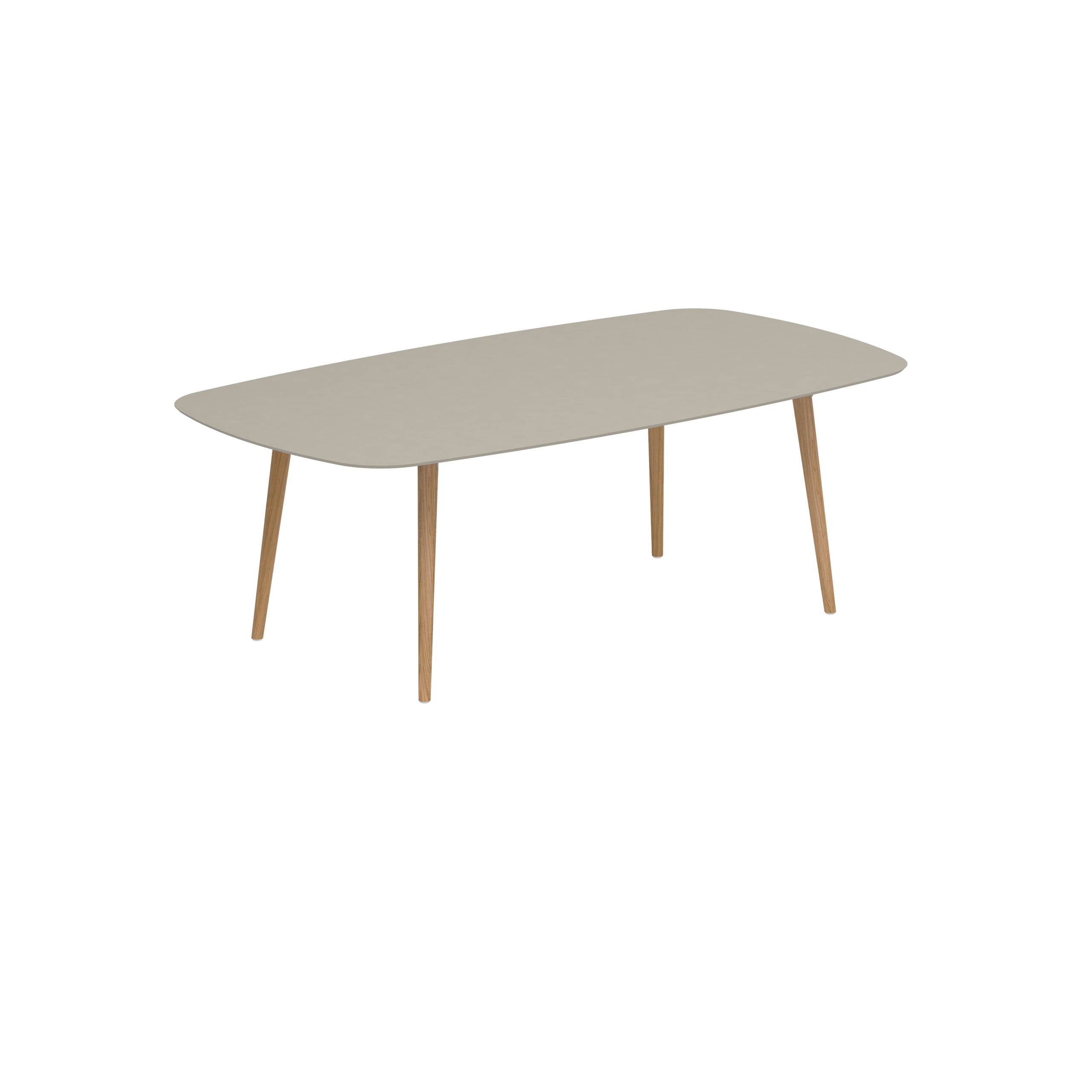 Styletto Standard Dining Table 220x120cm Teak Legs Ceramic Tabletop Pearl Grey