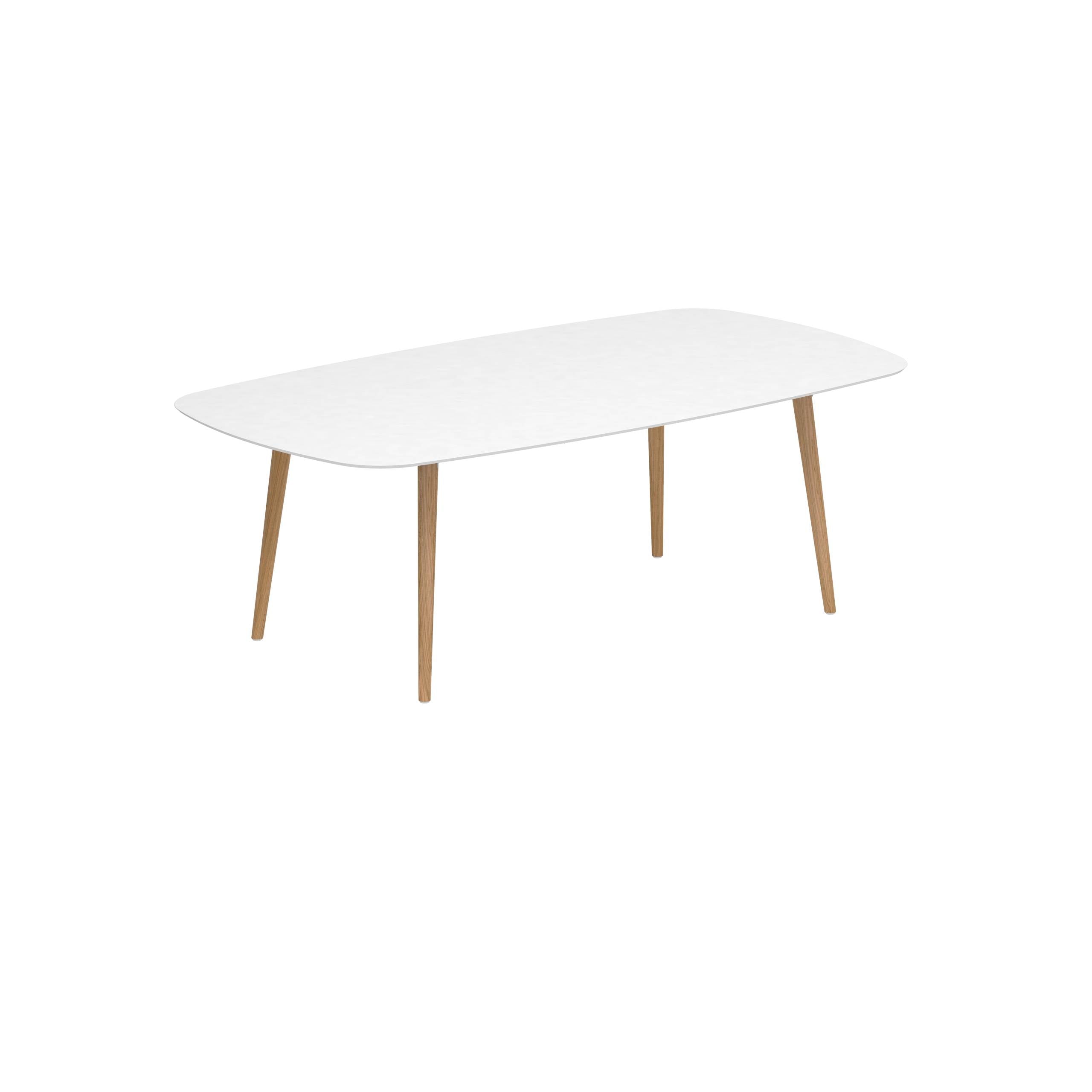 Styletto Standard Dining Table 220x120cm Teak Legs Ceramic Tabletop White