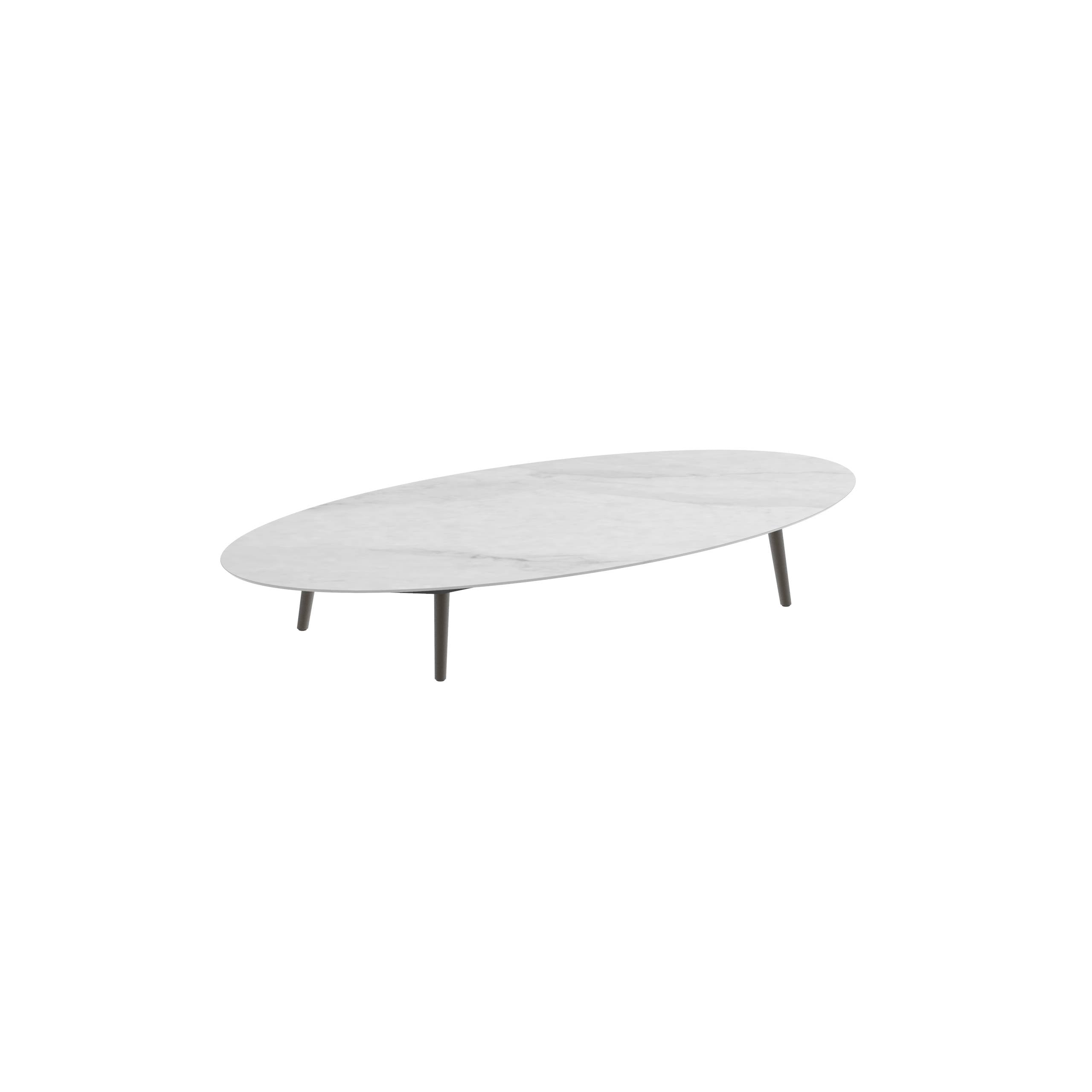 Styletto Low Lounge Table 250x130cm Alu Legs Bronze Ceramic Tabletop Bianco Statuario