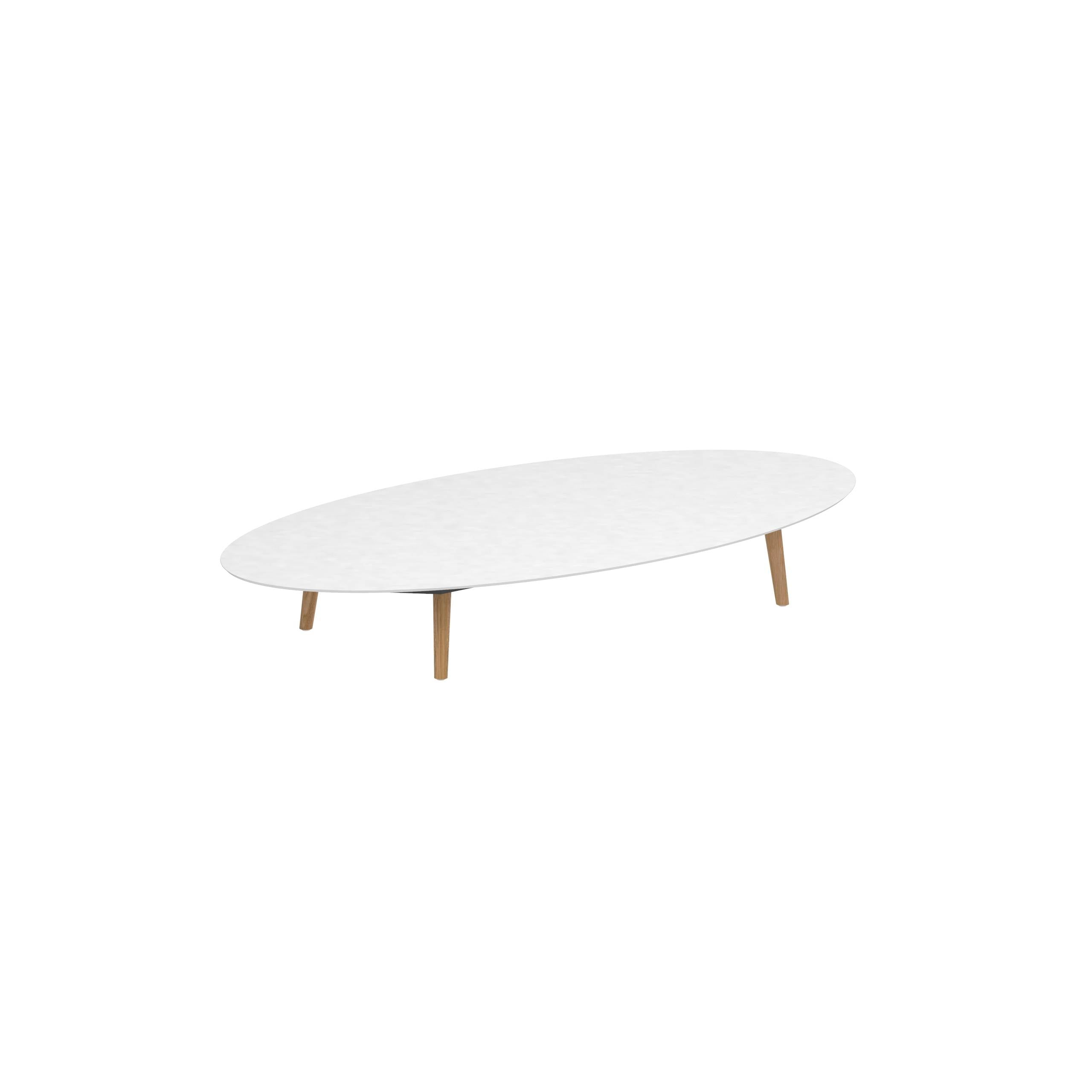 Styletto Low Lounge Table 250x130cm Teak Legs Ceramic Tabletop White