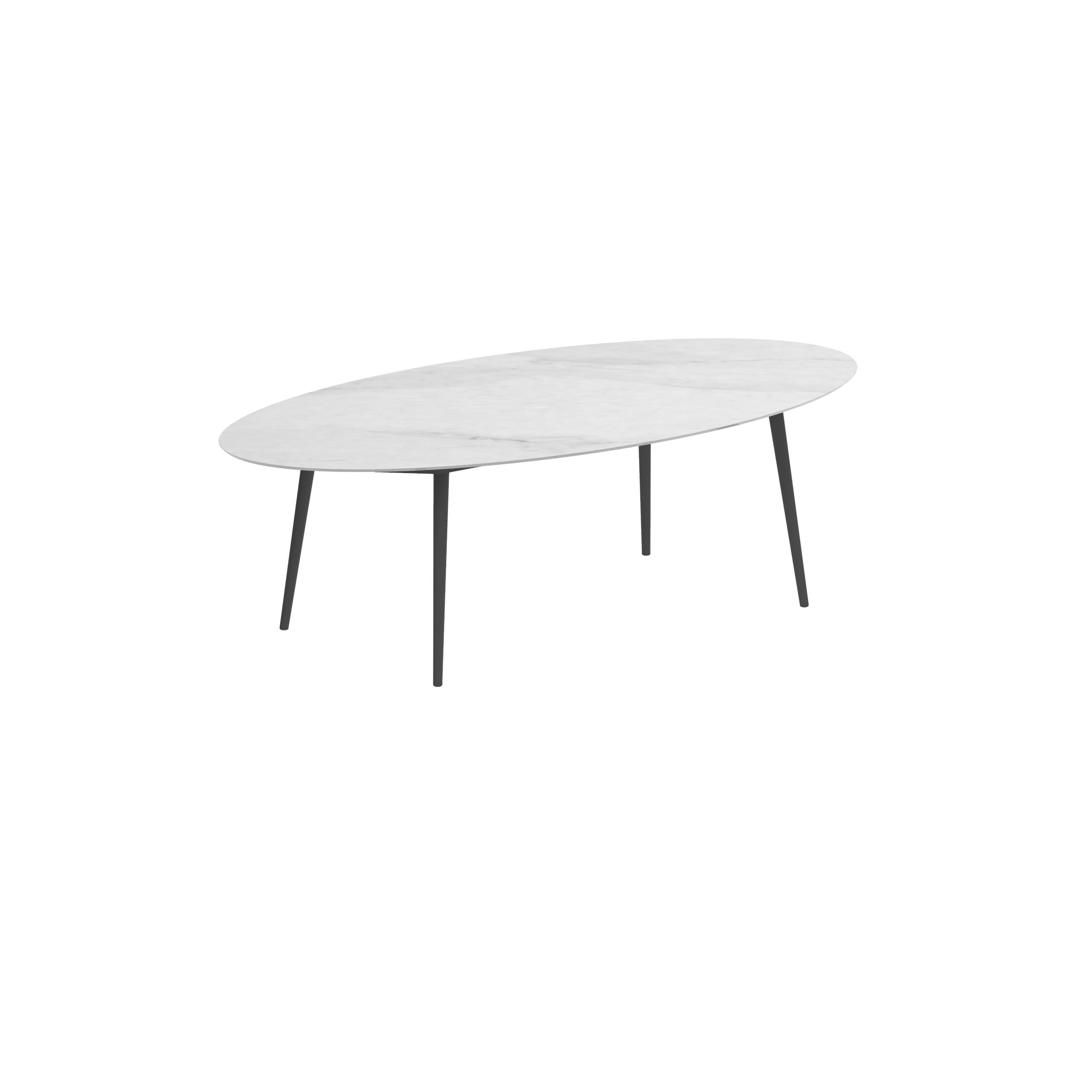 Styletto Standard Dining Table 250x130cm Alu Legs Anthracite Ceramic Tabletop Bianco Statuario