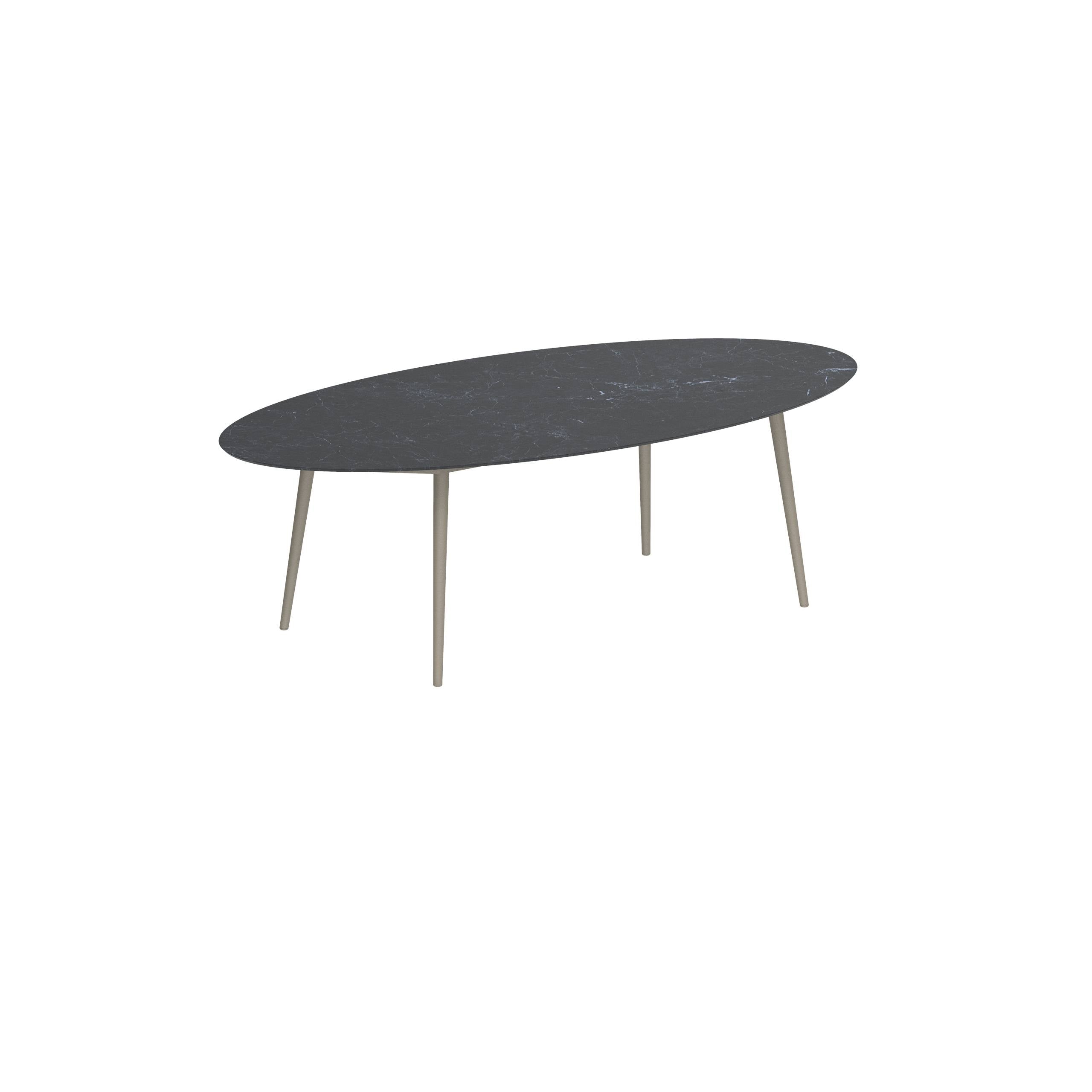 Styletto Standard Dining Table 250x130cm Alu Legs Sand Ceramic Tabletop Nero Marquina