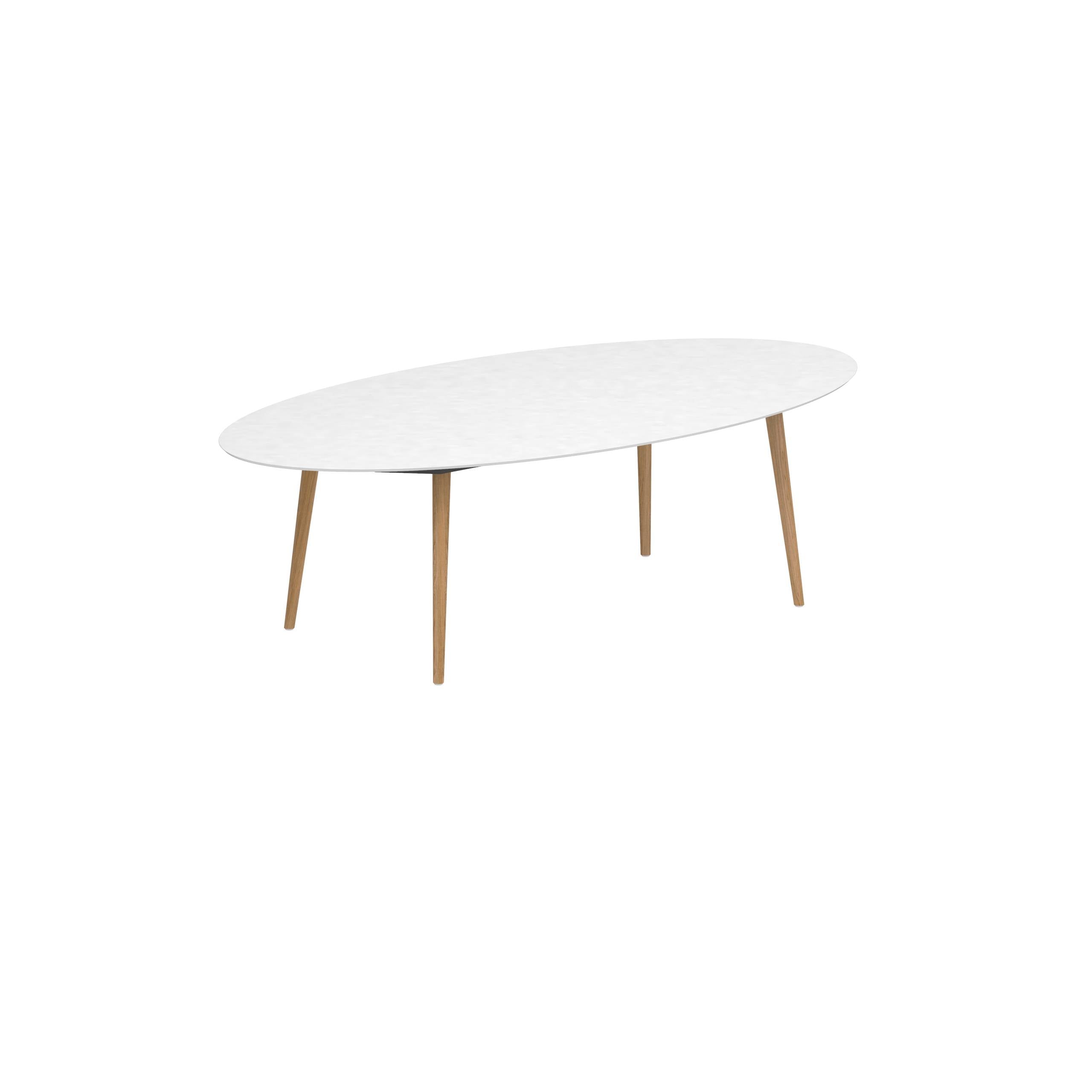 Styletto Standard Dining Table 250x130cm Teak Legs Ceramic Tabletop White