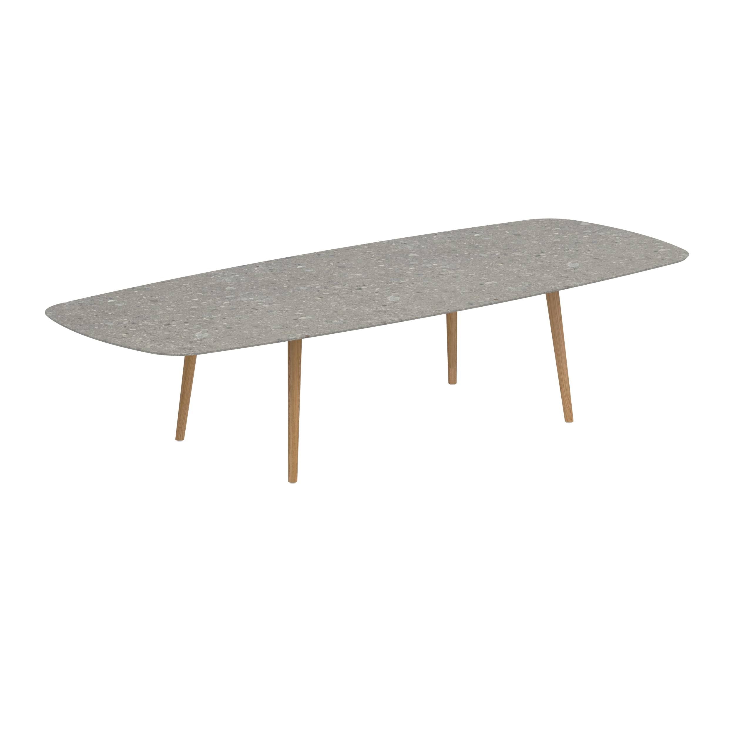 Styletto Low Dining Table 300x120cm Teak Legs Ceramic Top Ceppo Dolomitica