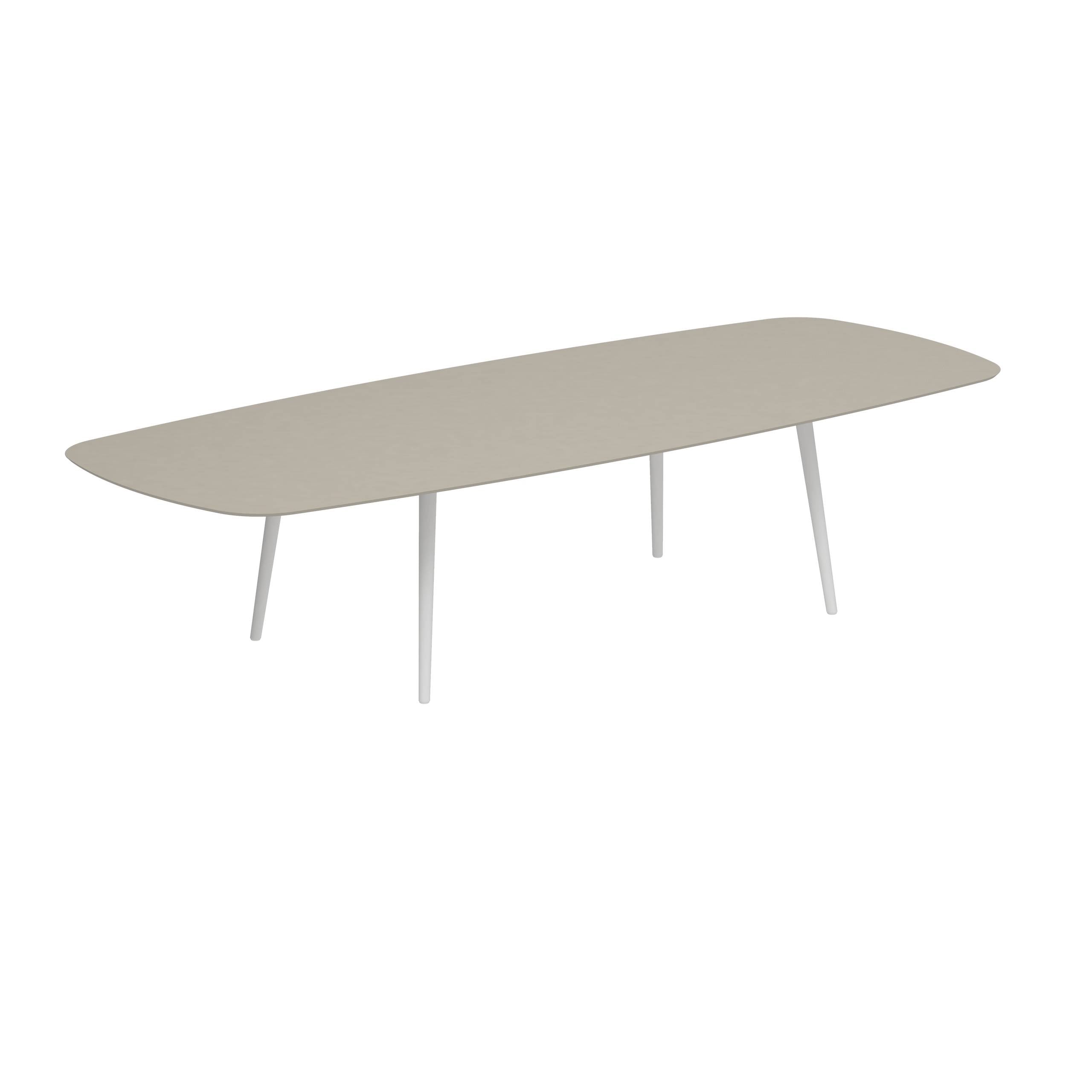 Styletto Low Dining Table 300x120cm Alu Legs White Ceramic Top Pearl Grey