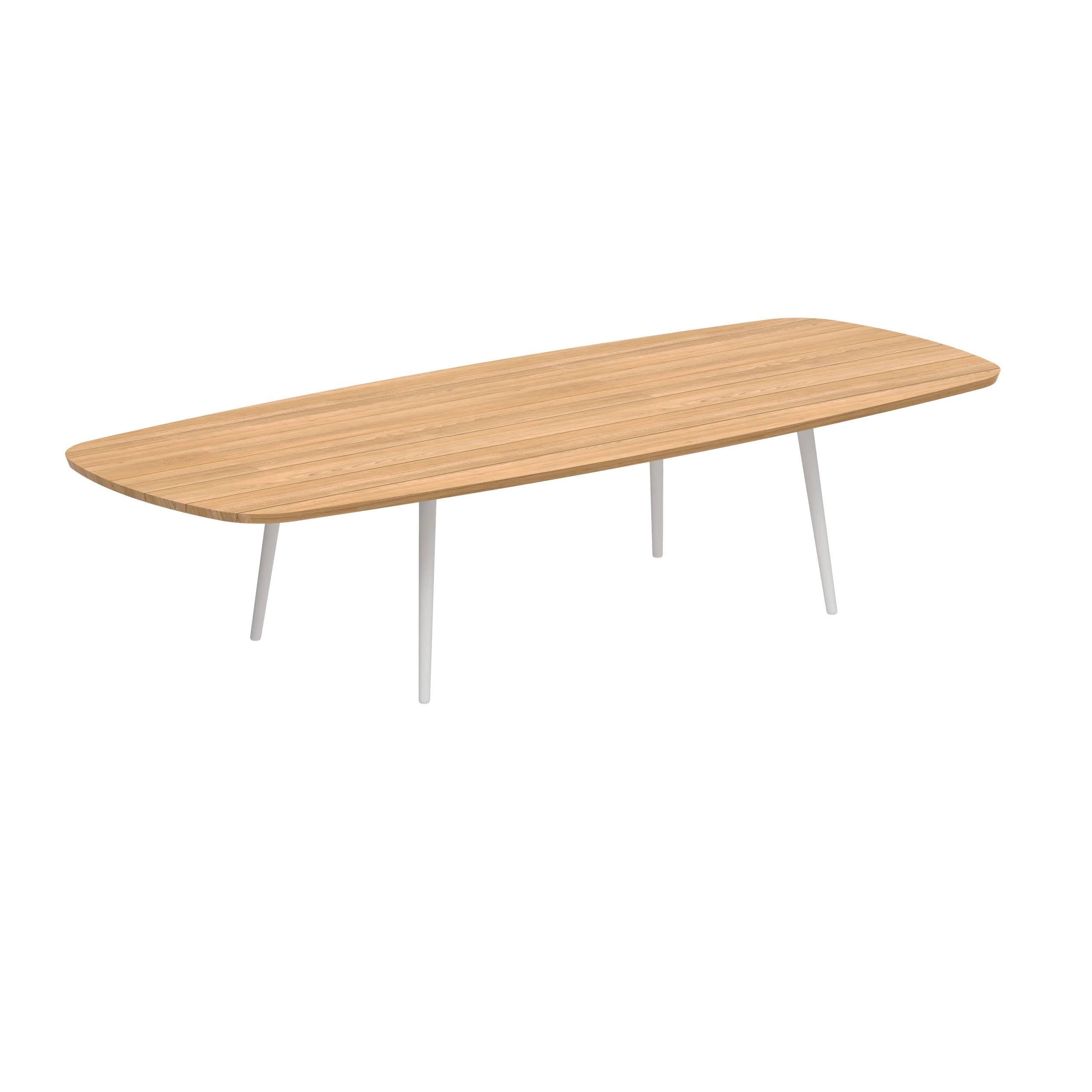 Styletto Low Dining Table 300x120cm Alu Legs White Teak Top