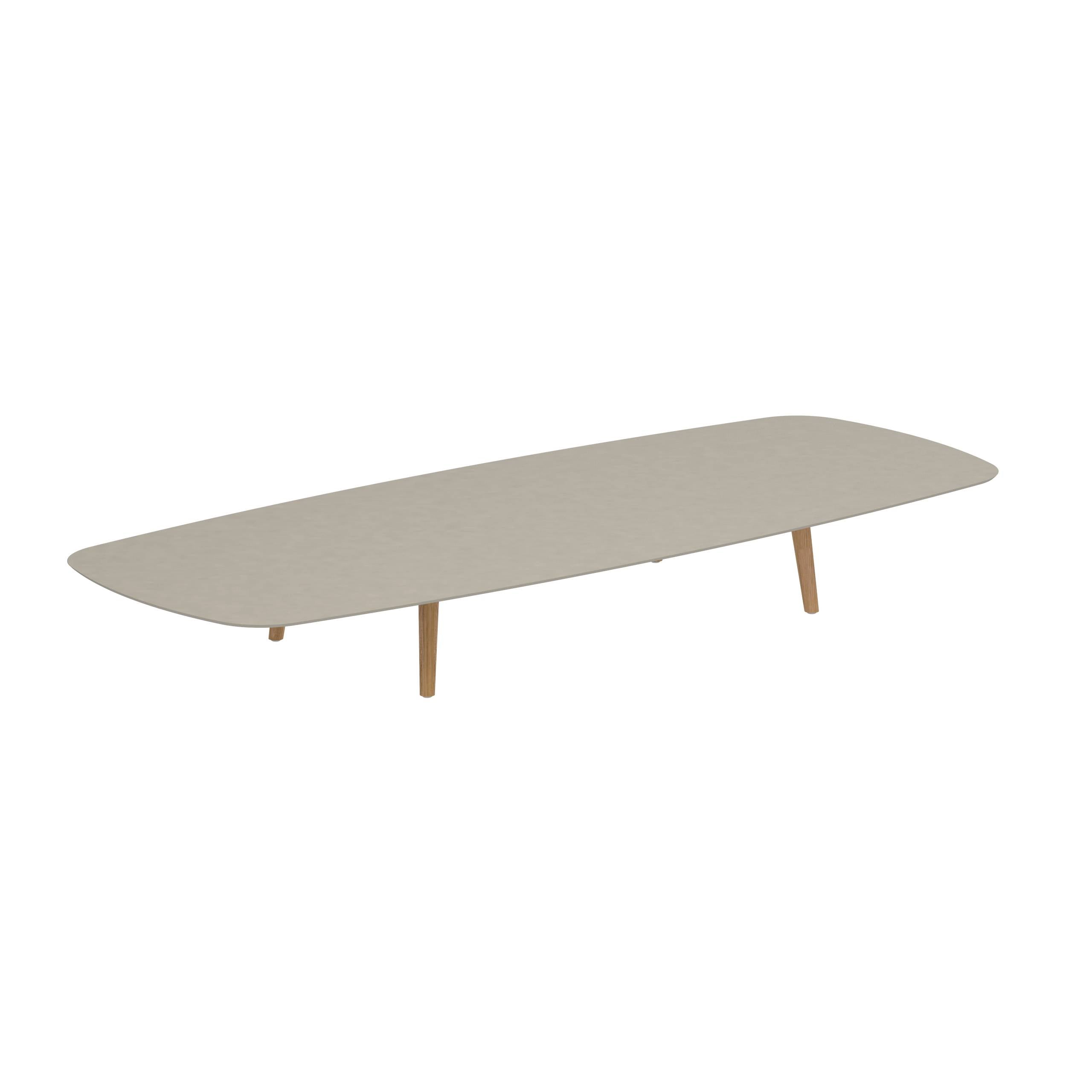 Styletto Low Lounge Table 300x120cm Teak Legs Ceramic Top Pearl Grey