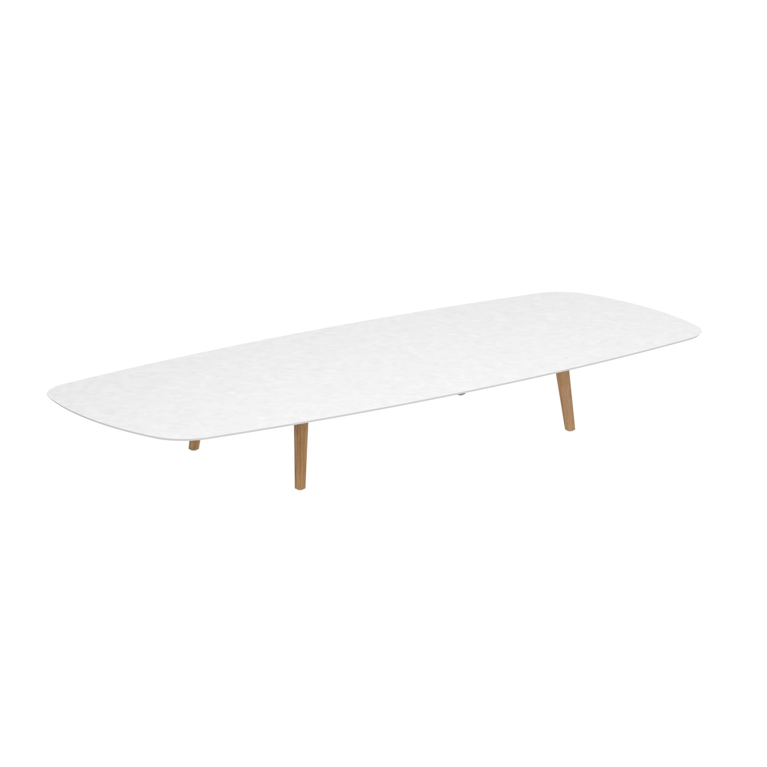 Styletto Low Lounge Table 300x120cm Teak Legs Ceramic Top White