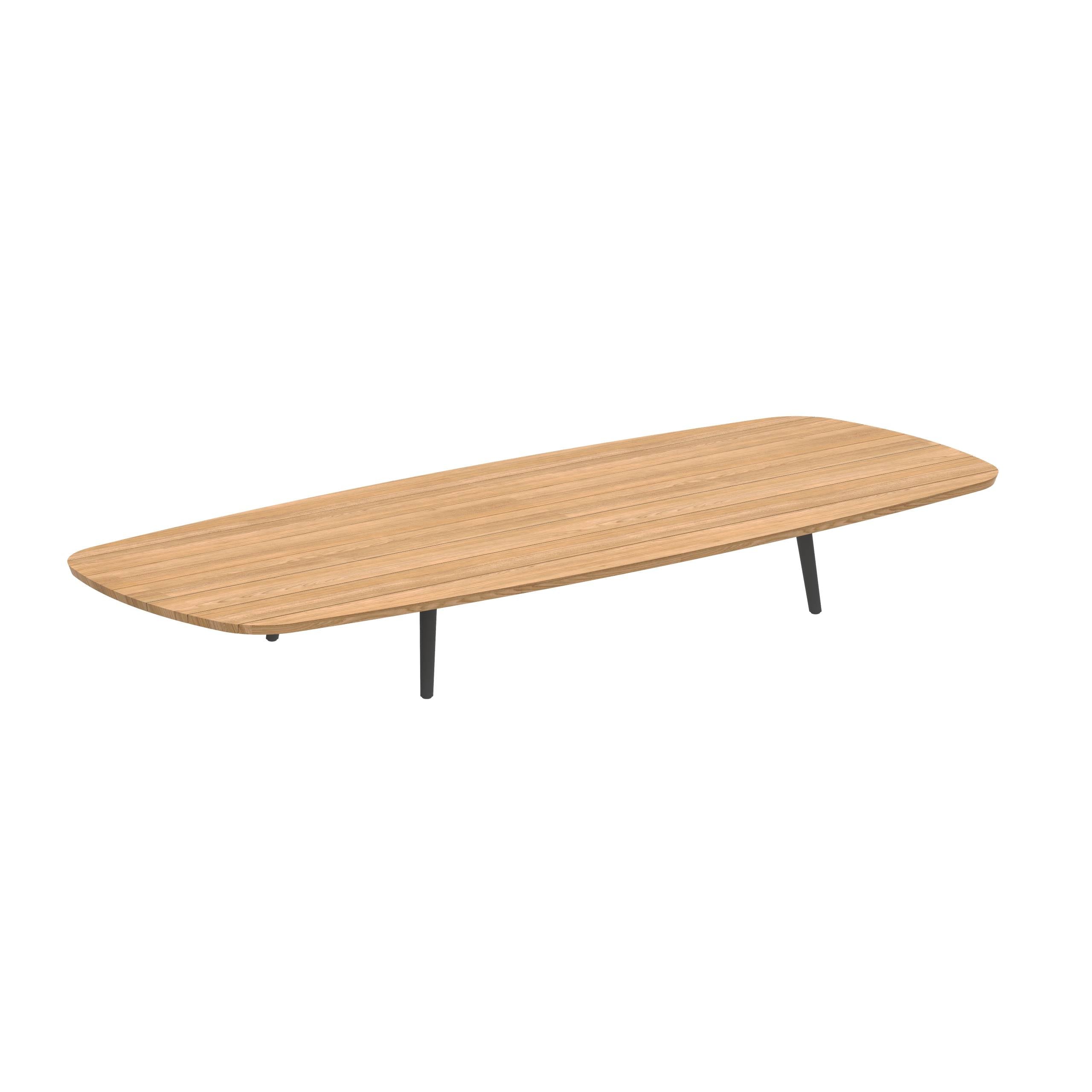 Styletto Low Lounge Table 300x120cm Alu Legs Anthracite Teak Top