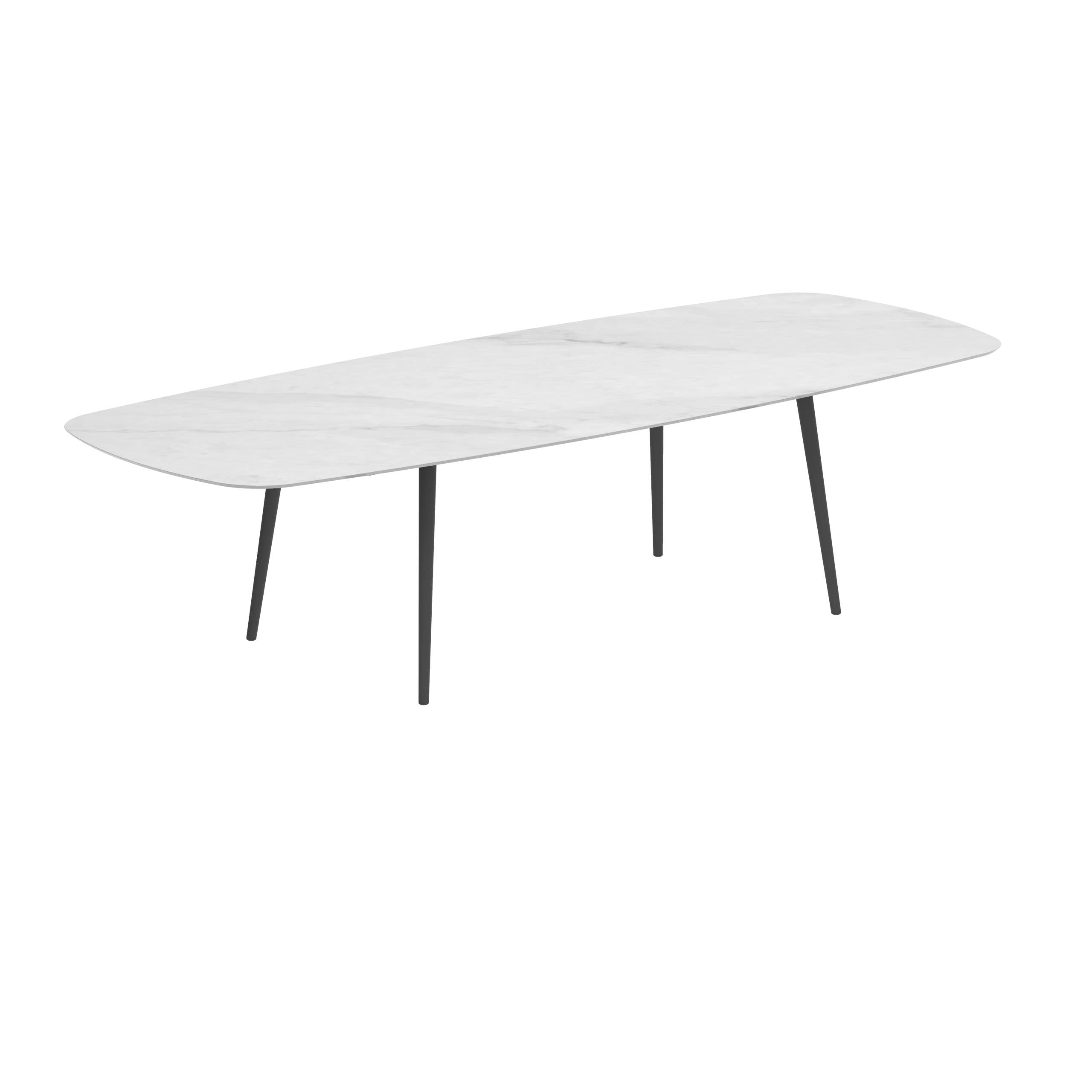 Styletto Standard Dining Table 300x120cm Alu Legs Anthracite Ceramic Top Bianco Statuario