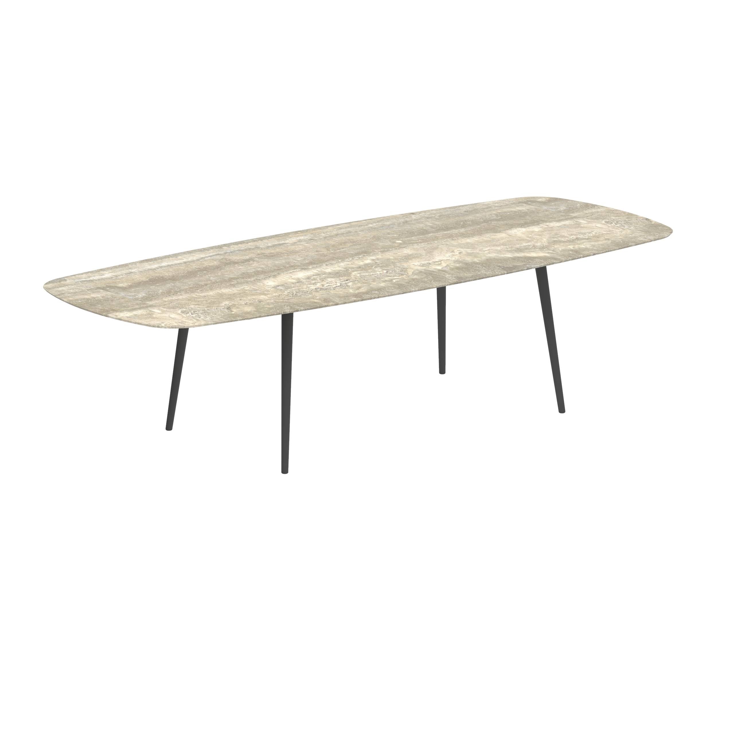 Styletto Standard Dining Table 300x120cm Alu Legs Anthracite Ceramic Top Travertino