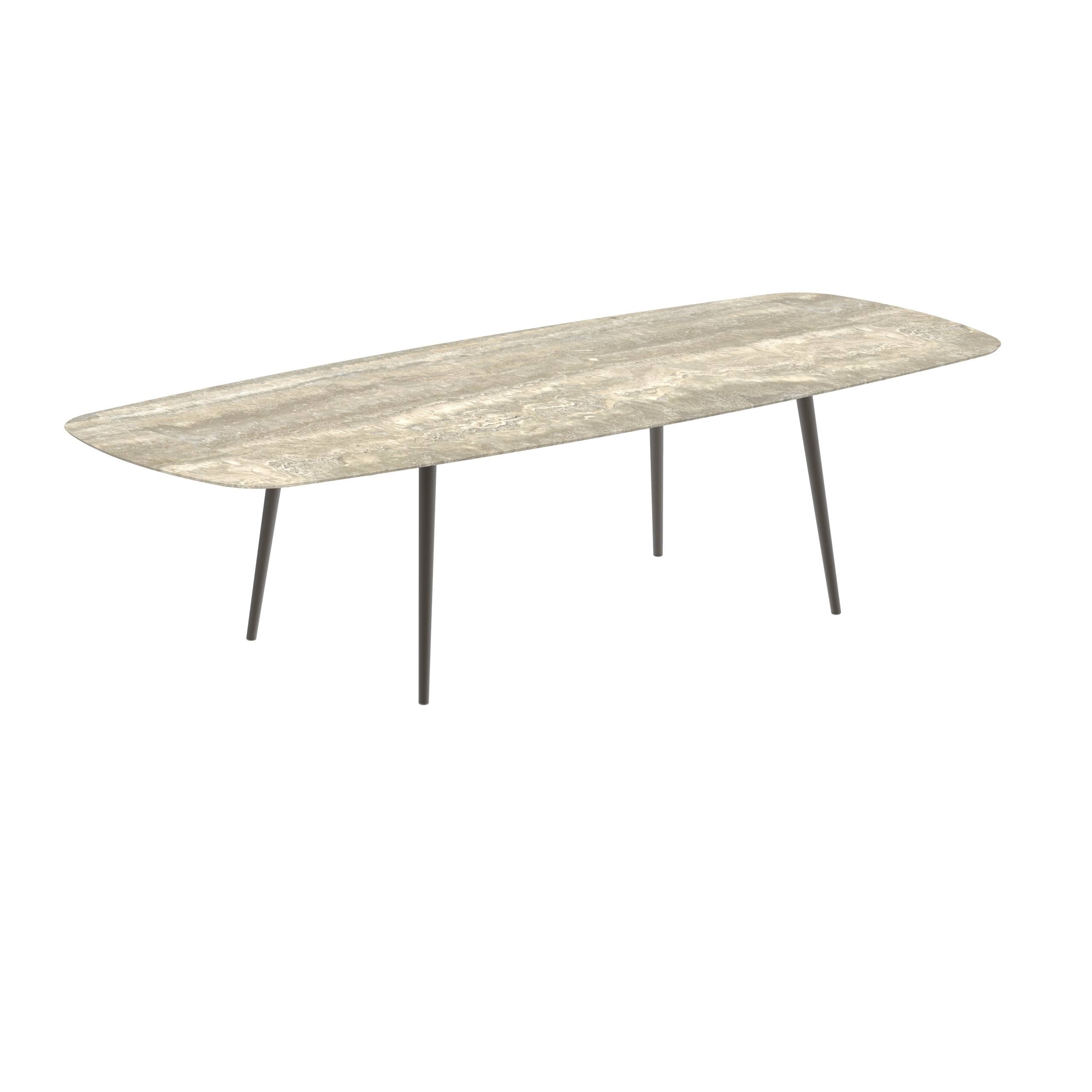 Styletto Standard Dining Table 300x120cm Alu Legs Bronze Ceramic Top Travertino