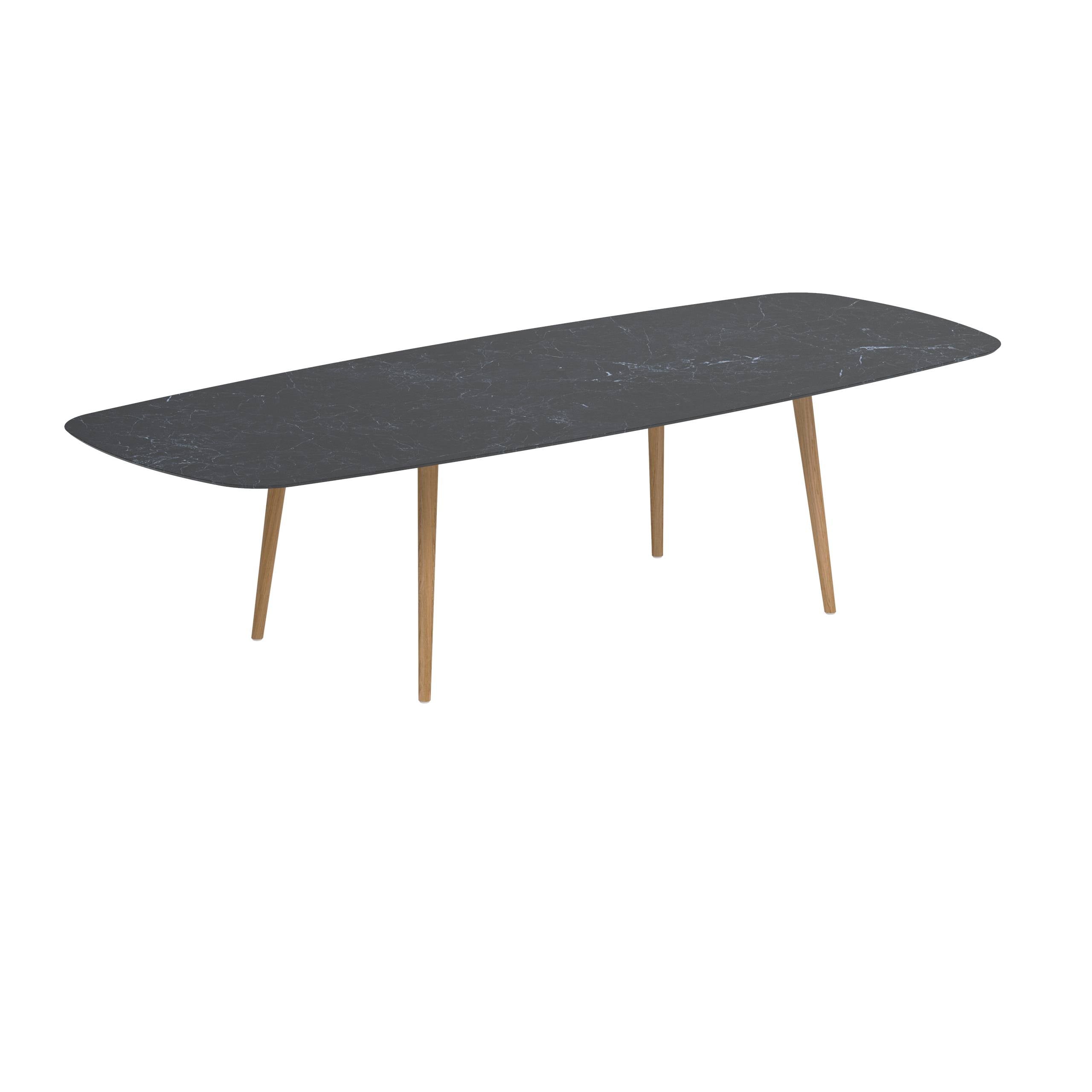 Styletto Standard Dining Table 300x120cm Teak Legs Ceramic Top Nero Marquina