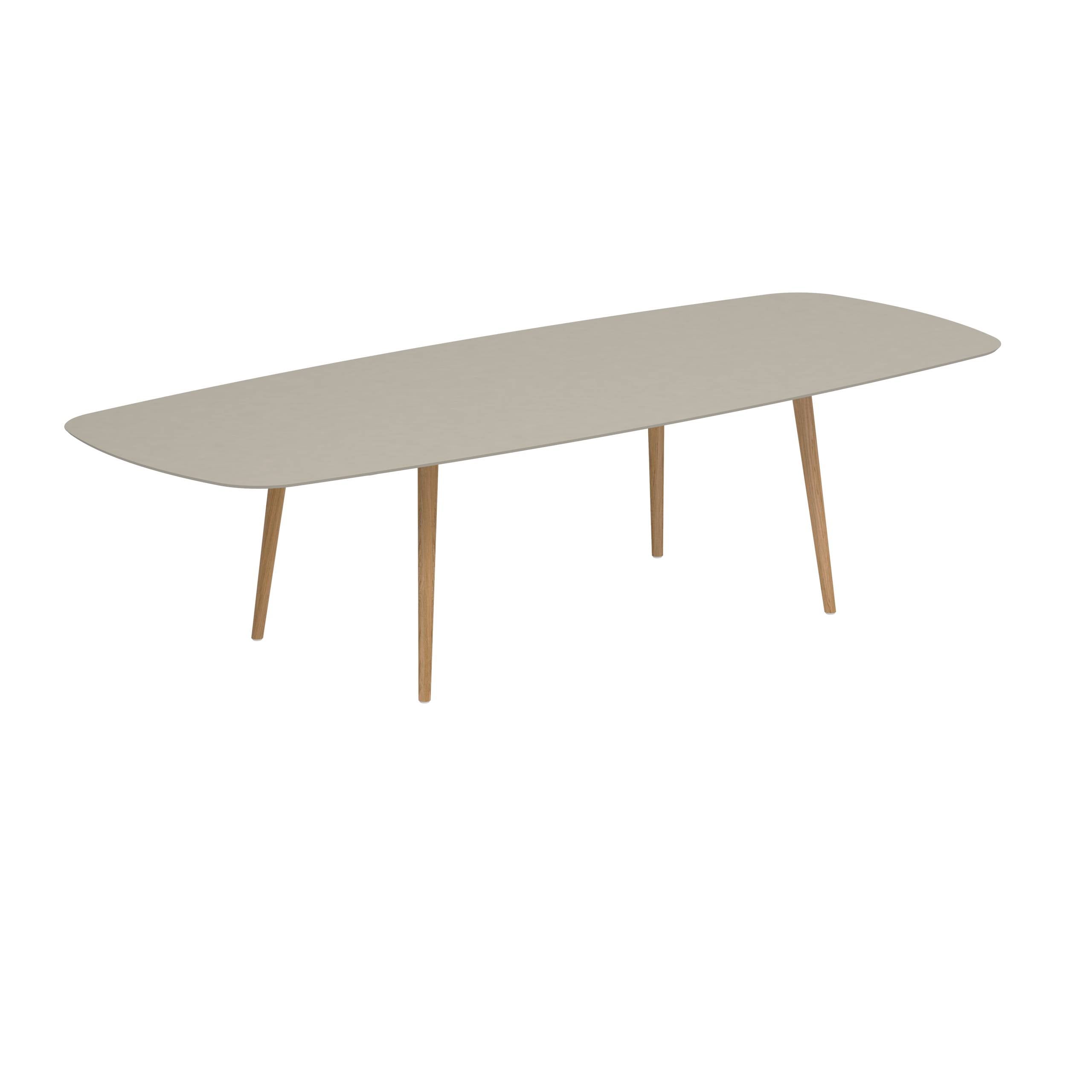 Styletto Standard Dining Table 300x120cm Teak Legs Ceramic Top Pearl Grey