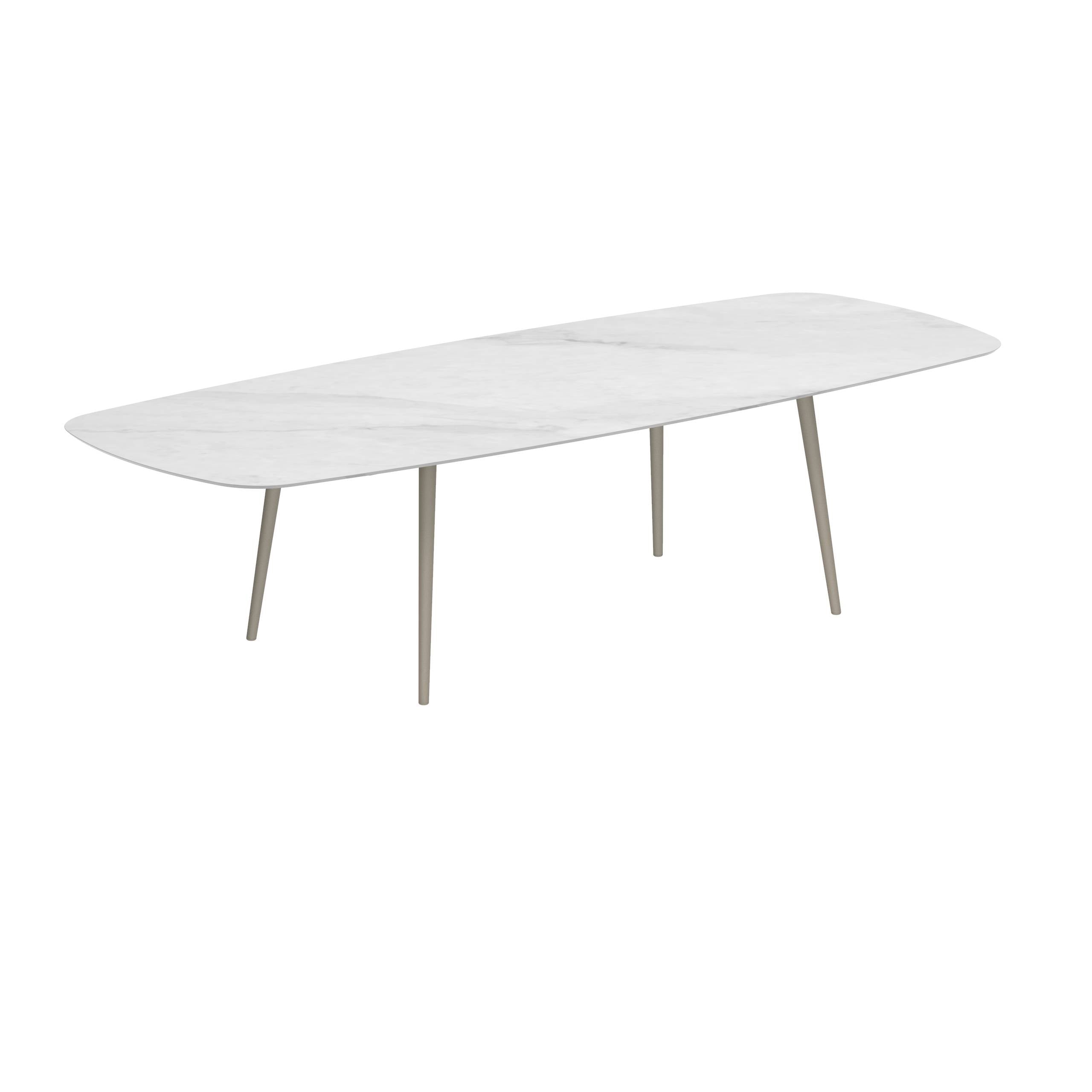 Styletto Standard Dining Table 300x120cm Alu Legs Sand Ceramic Top Bianco Statuario