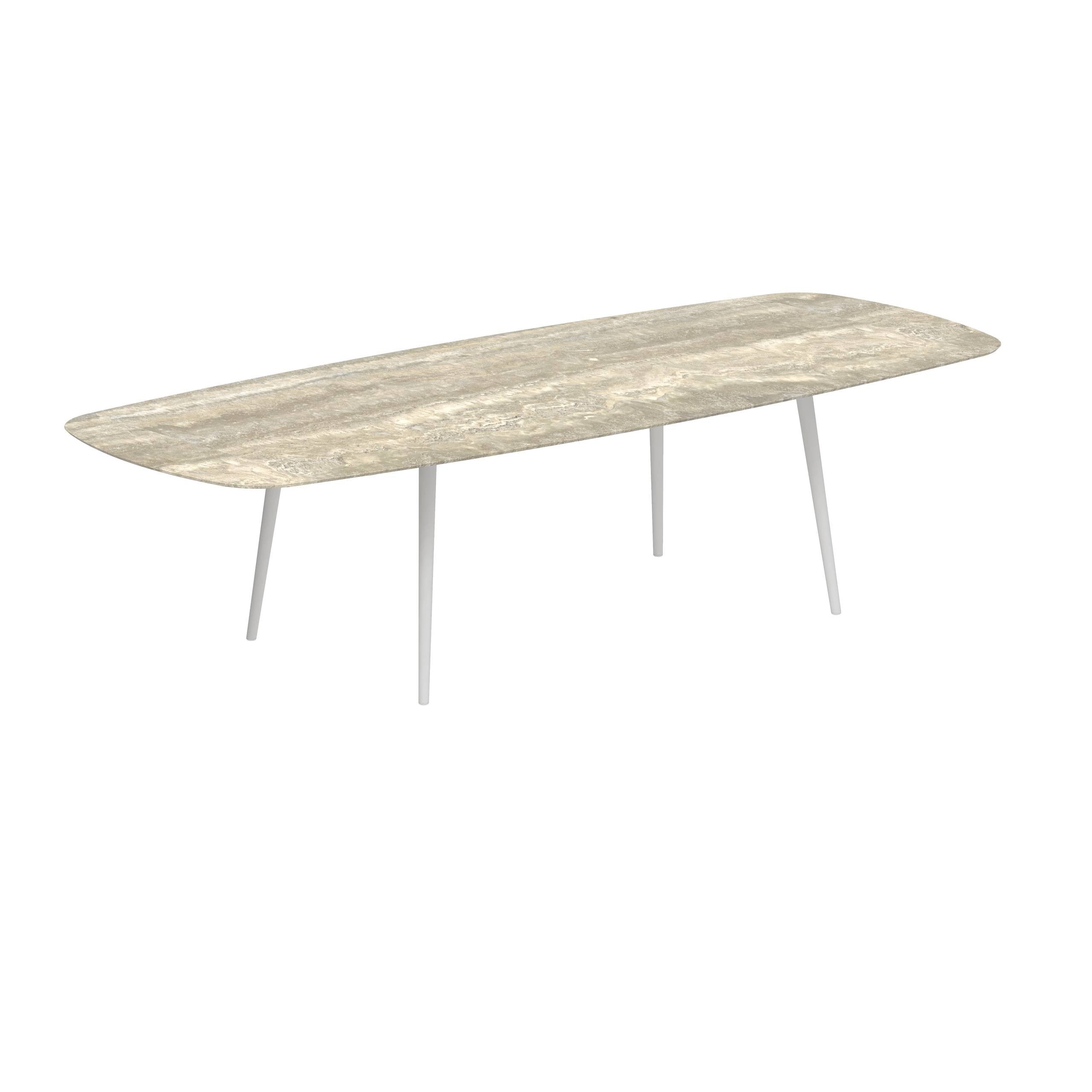 Styletto Standard Dining Table 300x120cm Alu Legs White Ceramic Top Travertino