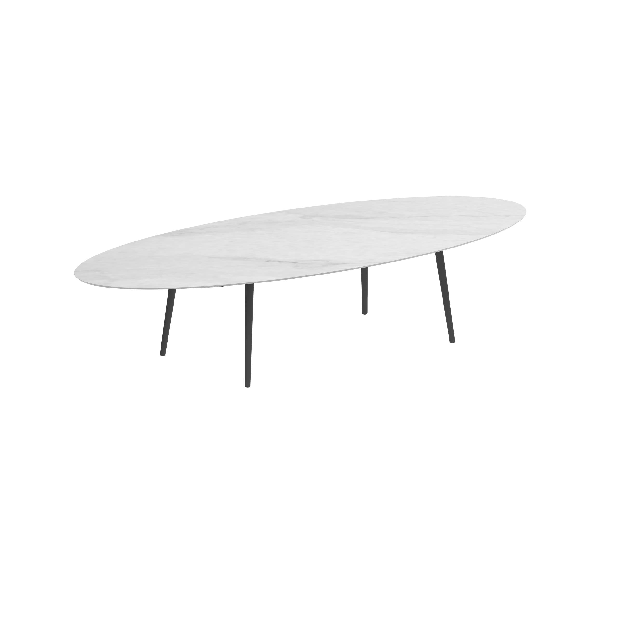 Styletto Low Dining Table 320x140cm Alu Legs Anthracite Ceramic Top Bianco Statuario