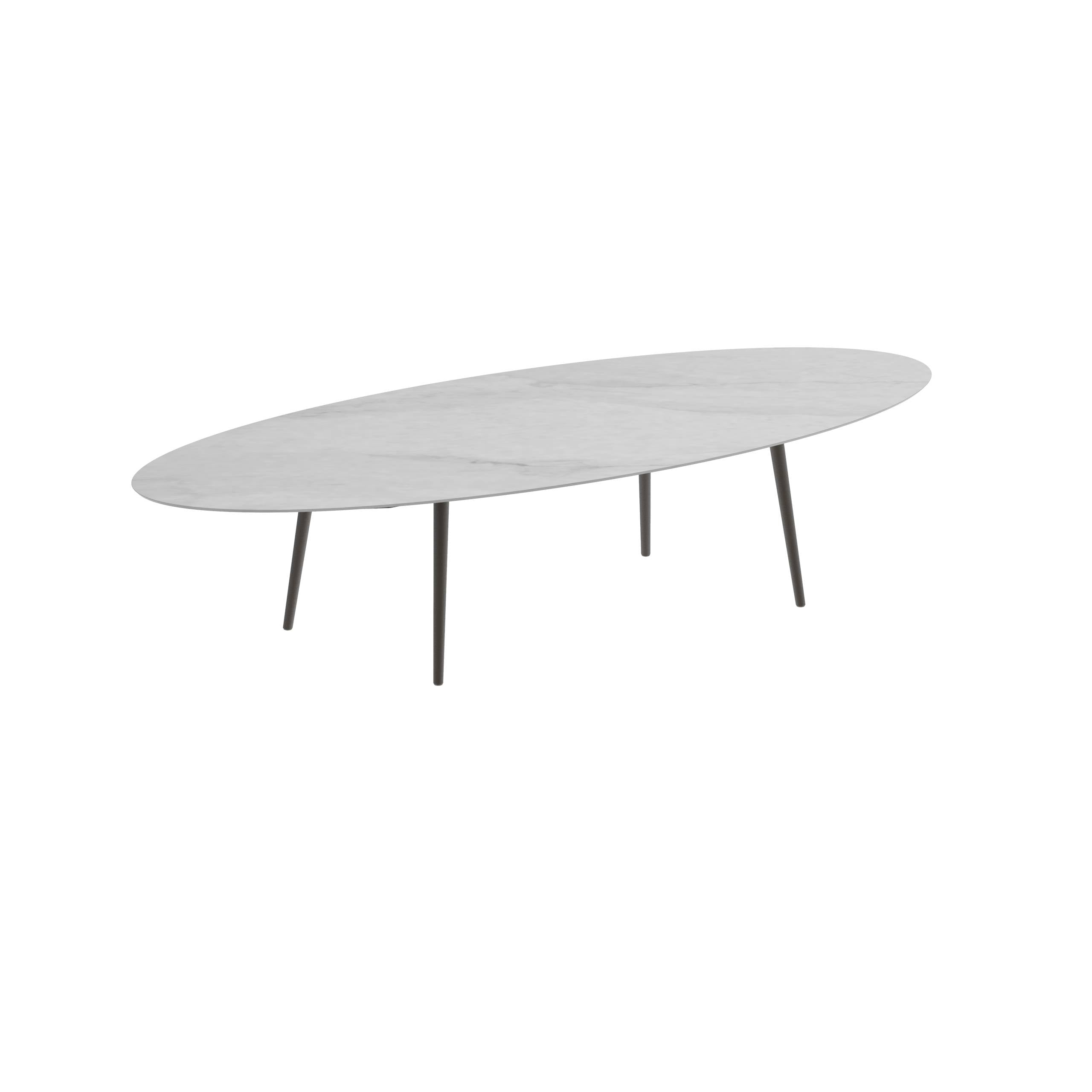 Styletto Low Dining Table 320x140cm Alu Legs Bronze Ceramic Top Bianco Statuario