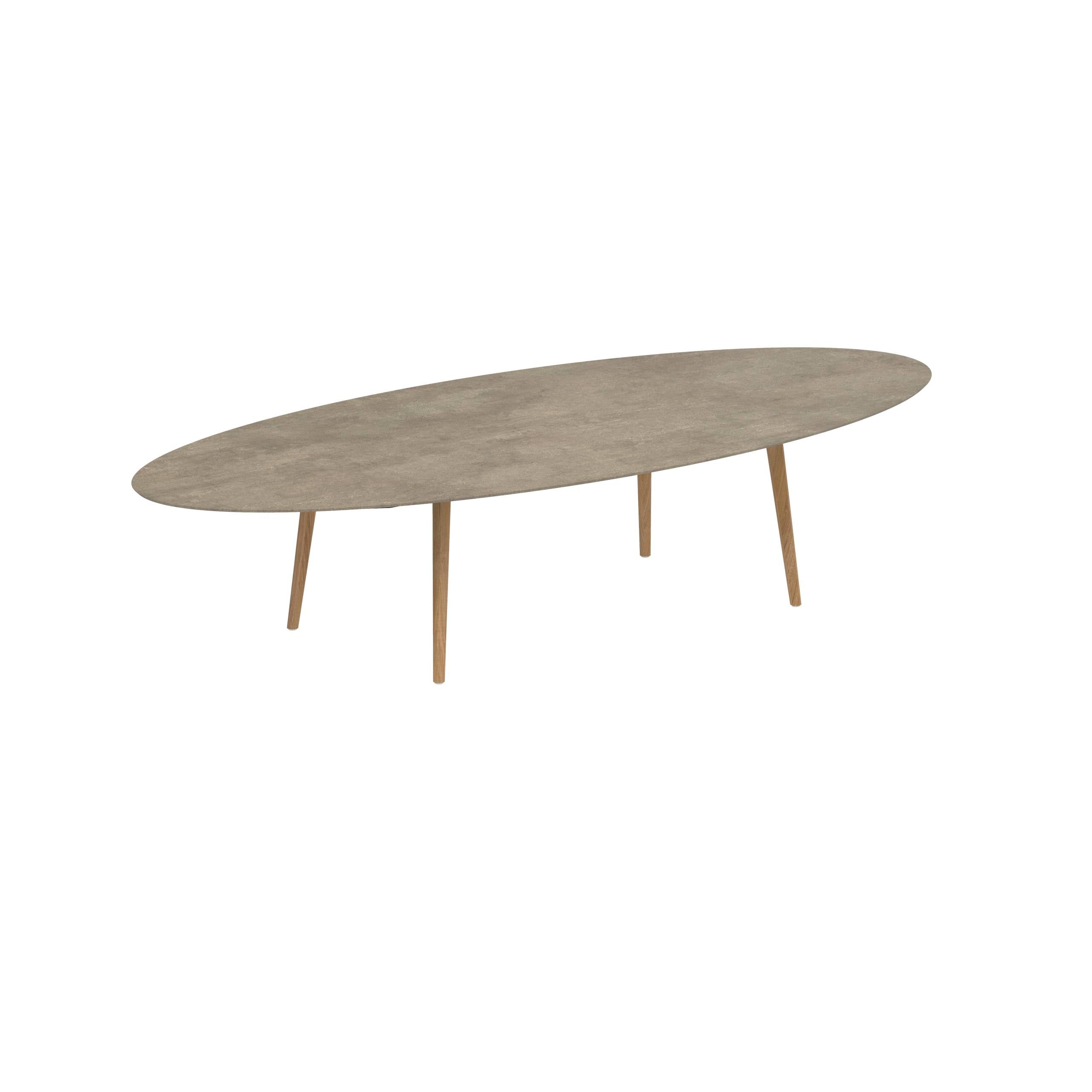 Styletto Low Dining Table 320x140cm Teak Legs Ceramic Top Terra Sabbia