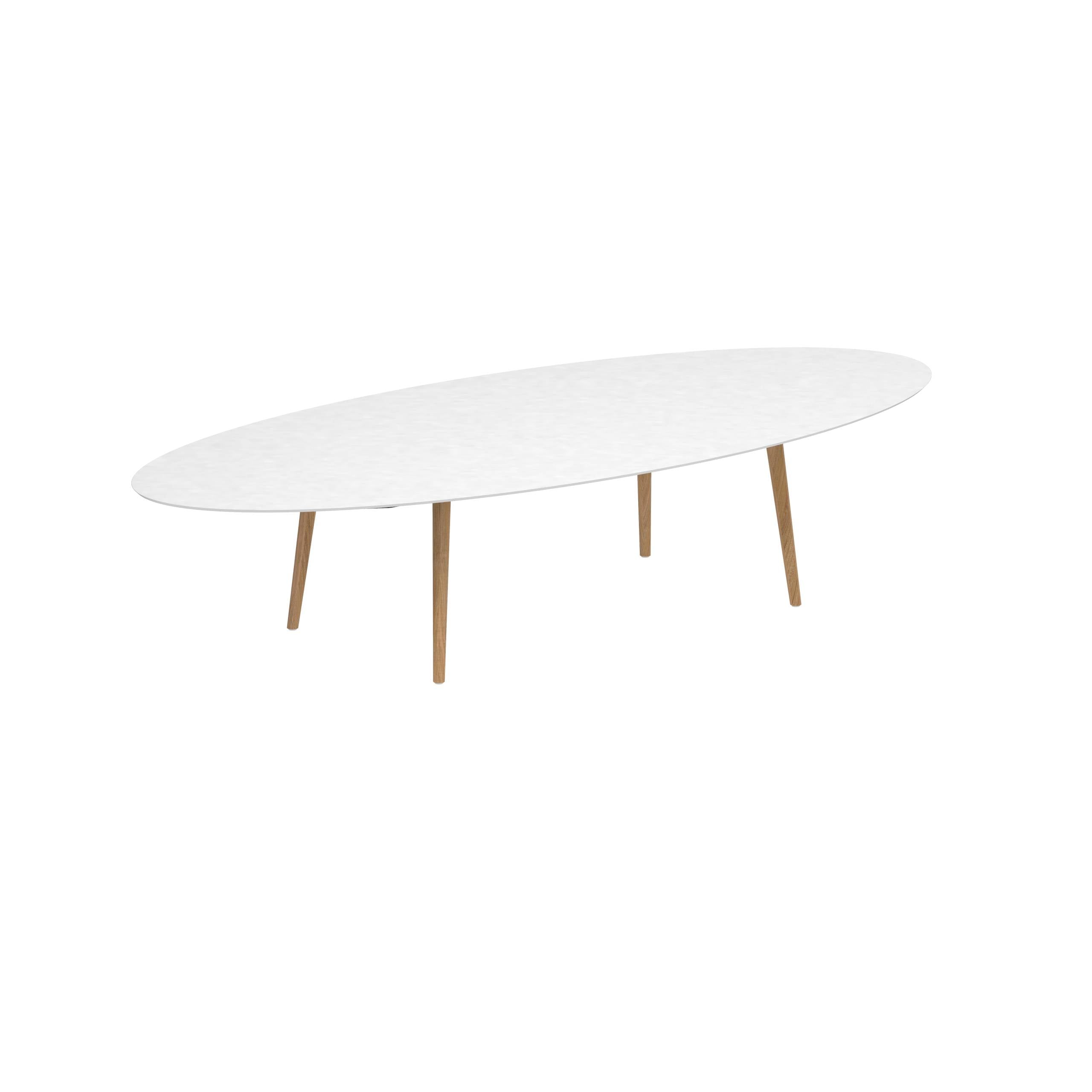 Styletto Low Dining Table 320x140cm Teak Legs Ceramic Top White