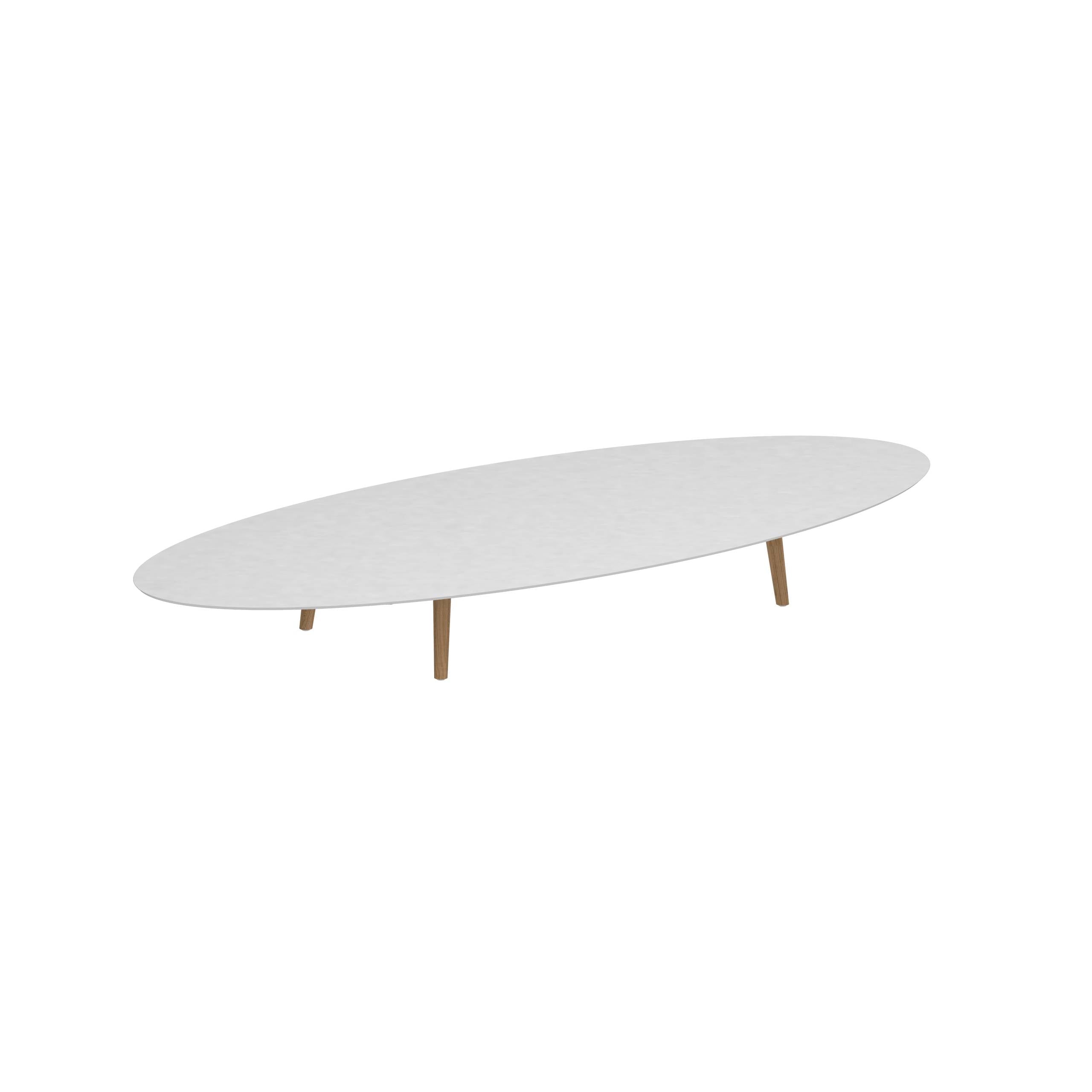 Styletto Low Lounge Table 320x140cm Teak Legs Ceramic Top White