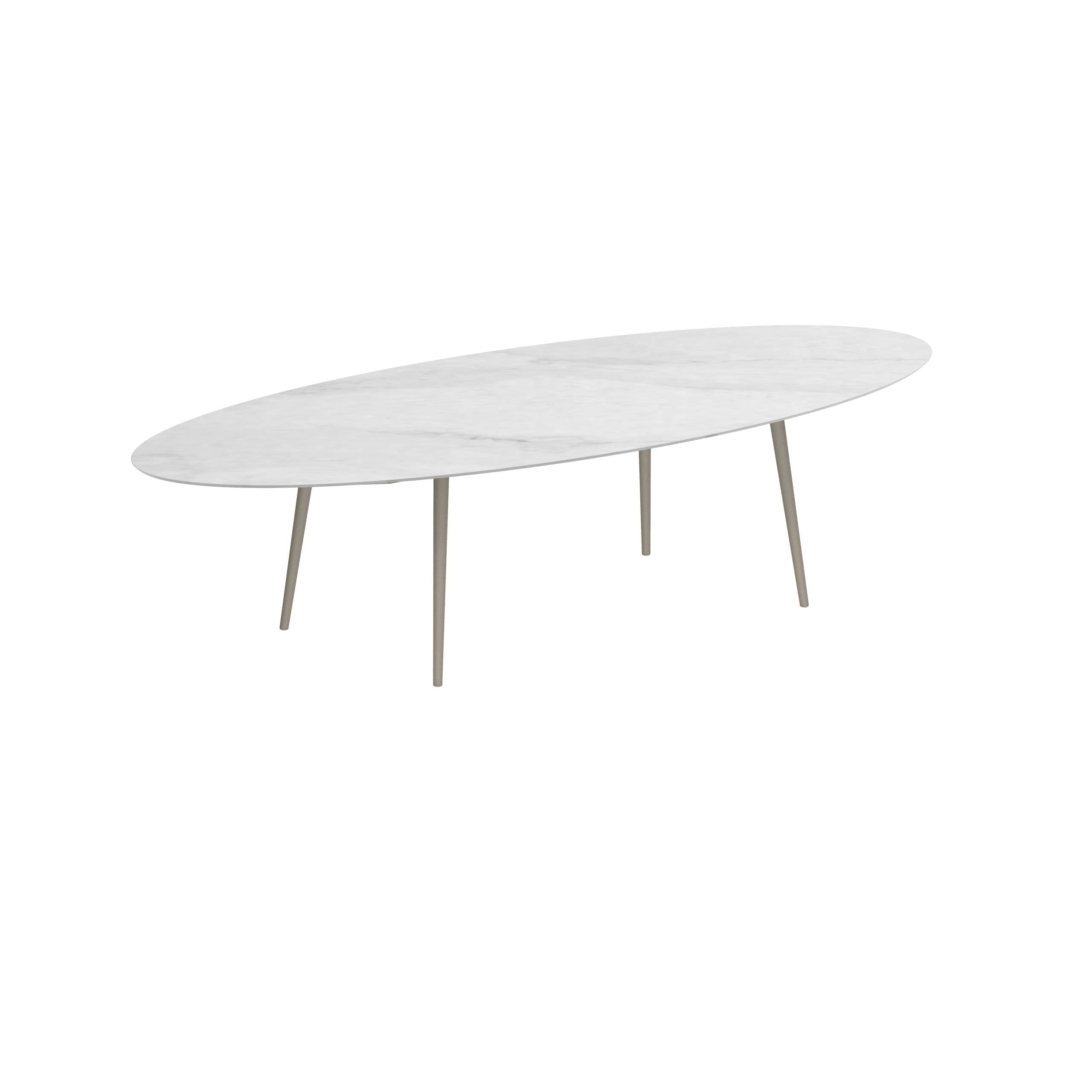 Styletto Standard Dining Table 320x140cm Alu Legs Sand Ceramic Top Bianco Statuario