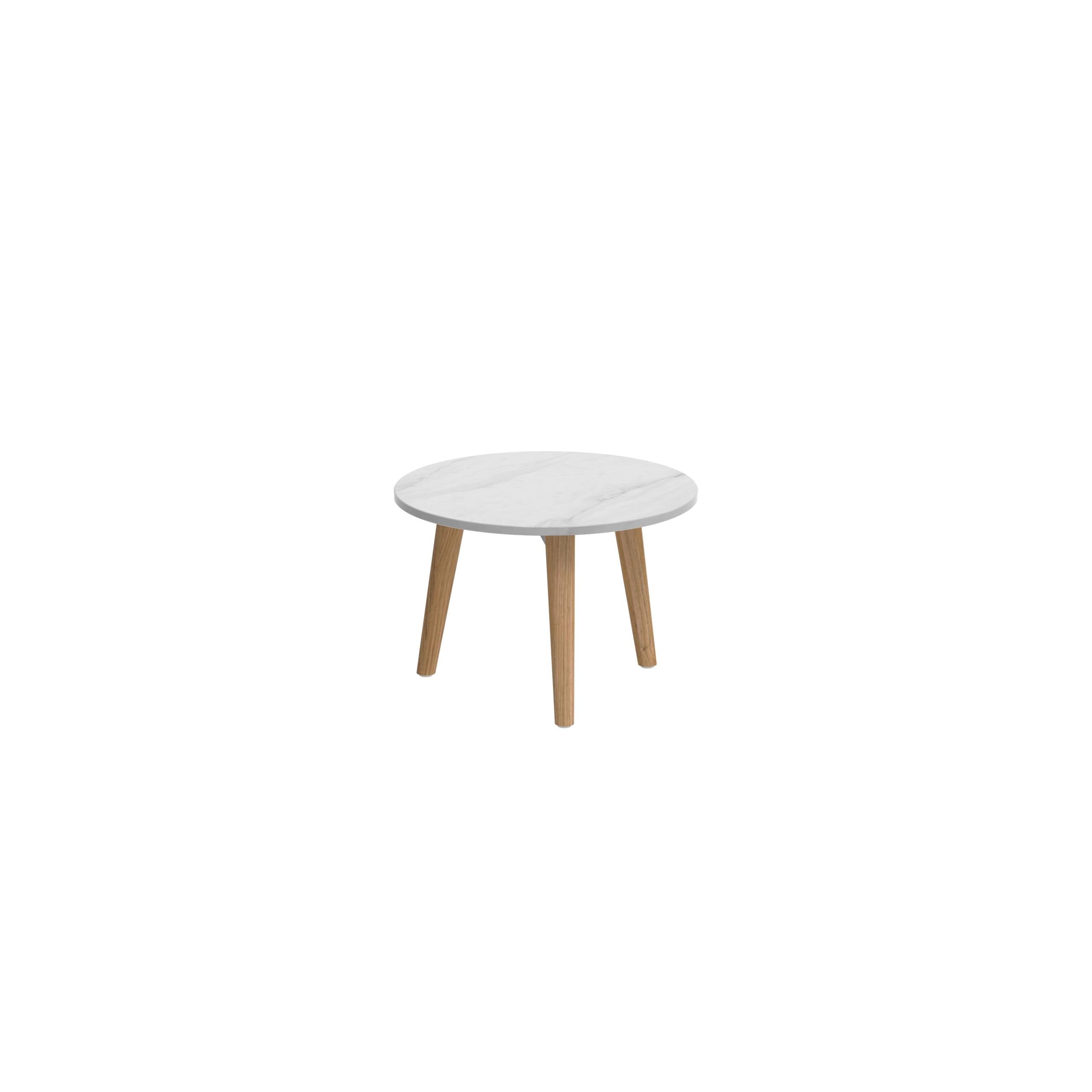 Styletto Side Table Ø40cm Teak Legs Ceramic Top Bianco Statuario