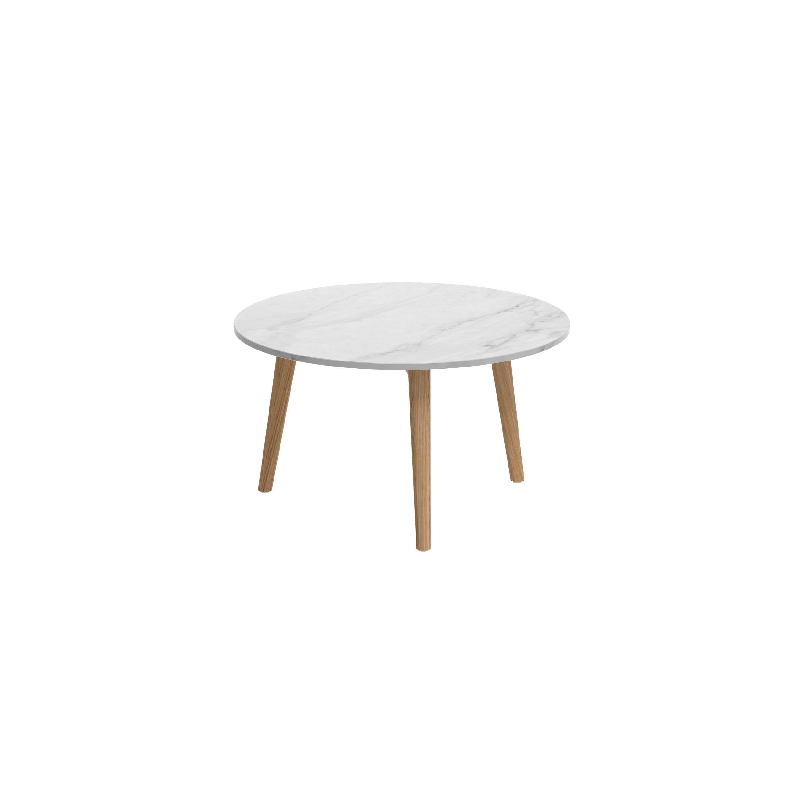 Styletto Side Table Ø60cm Teak Legs Ceramic Top Bianco Statuario