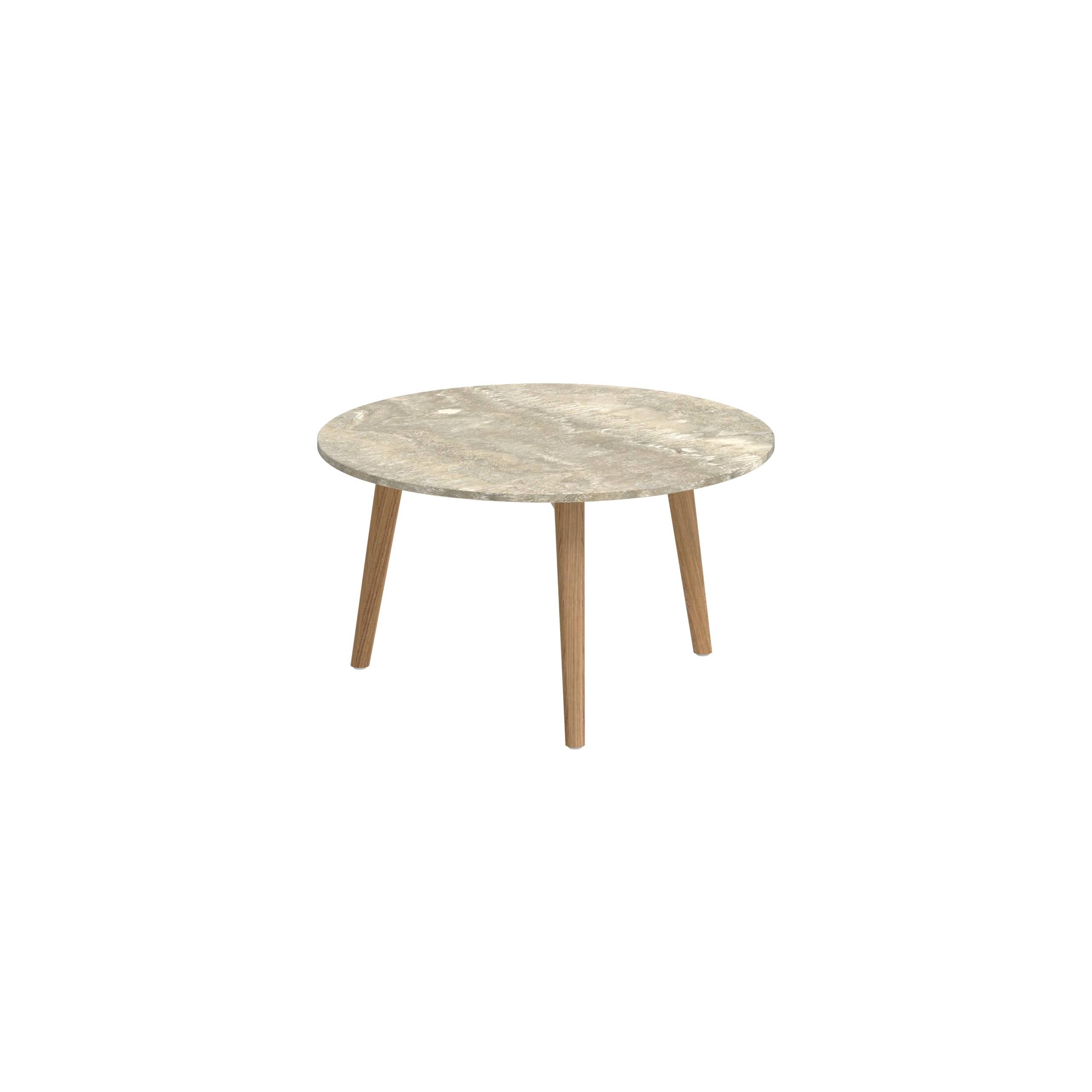 Styletto Side Table Ø60cm Teak Legs Ceramic Top Travertino