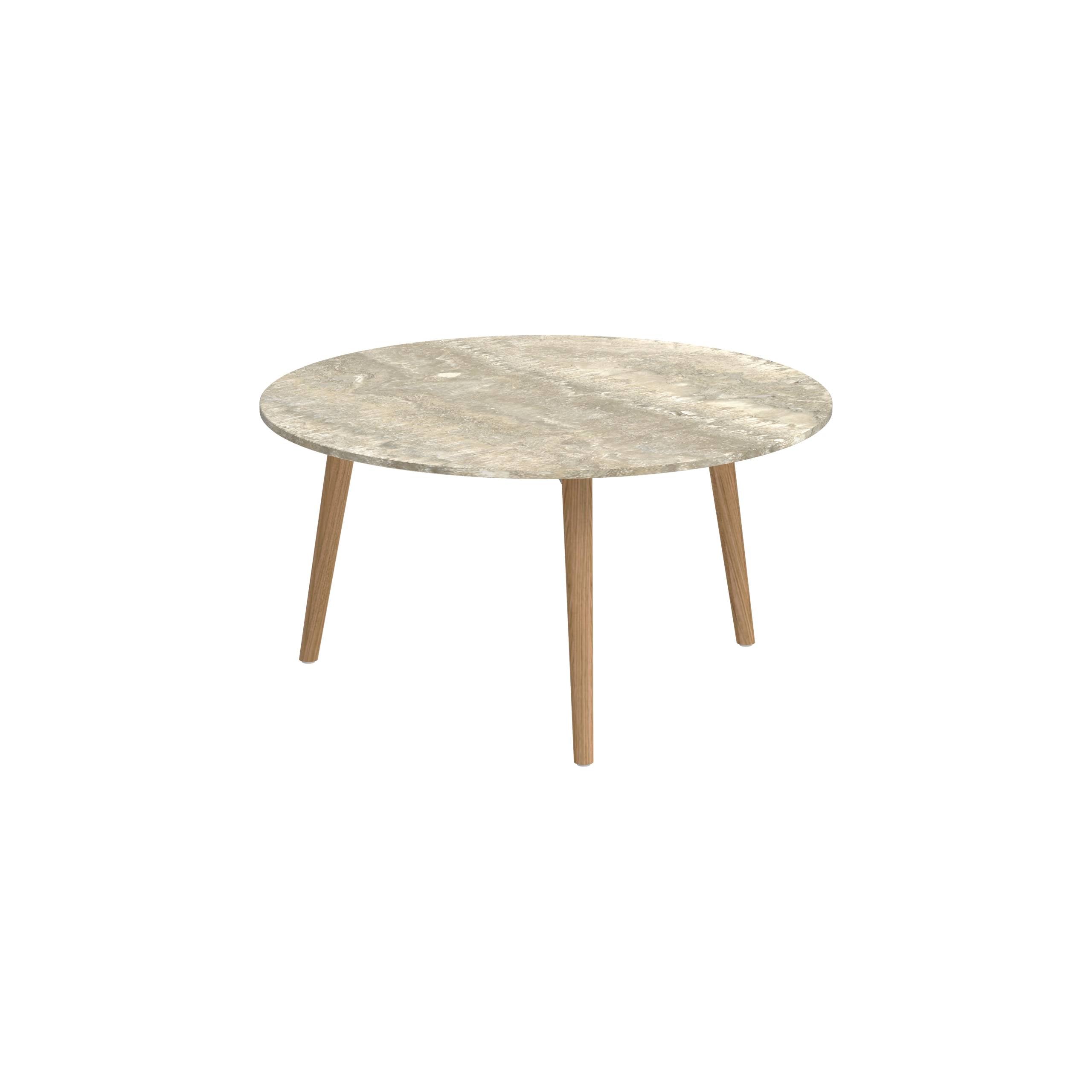 Styletto Side Table Ø75cm Teak Legs Ceramic Top Travertino